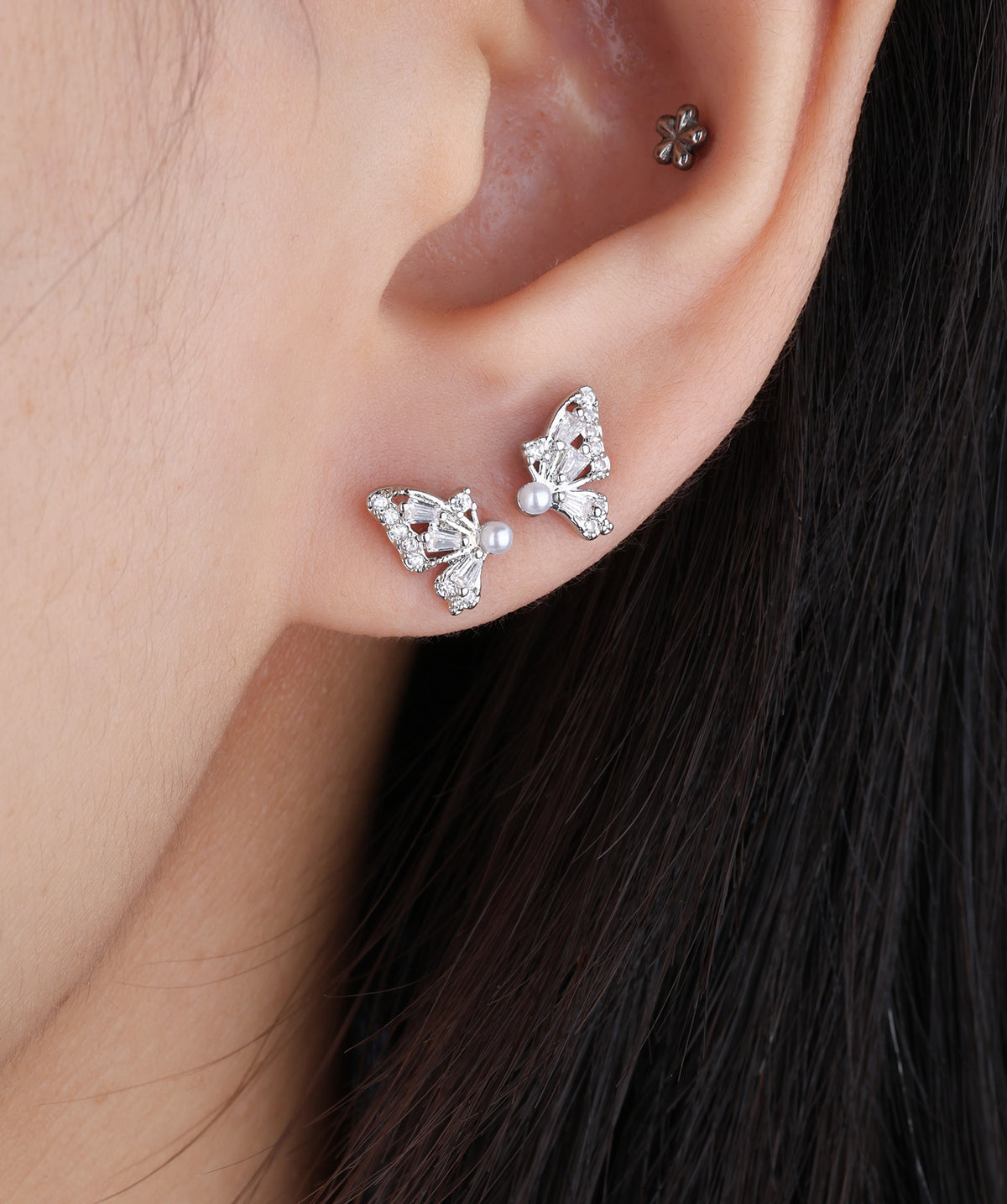 Glowing Pearl Butterfly Studs - Stainless Steel - Oumo Jewelry