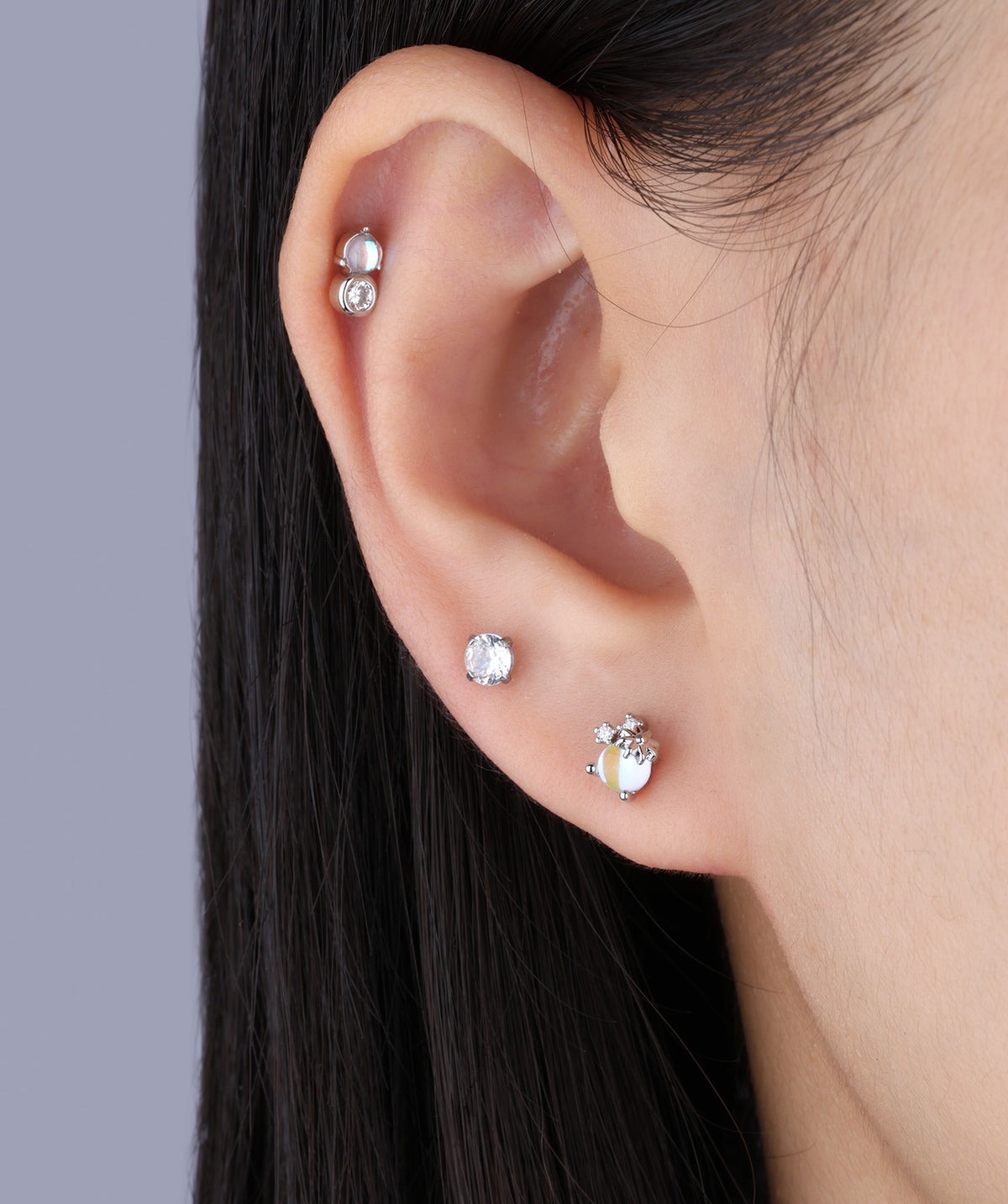 Opal Flower Stud - Stainless Steel - Upper Lobe, Helix - Oumo Jewelry