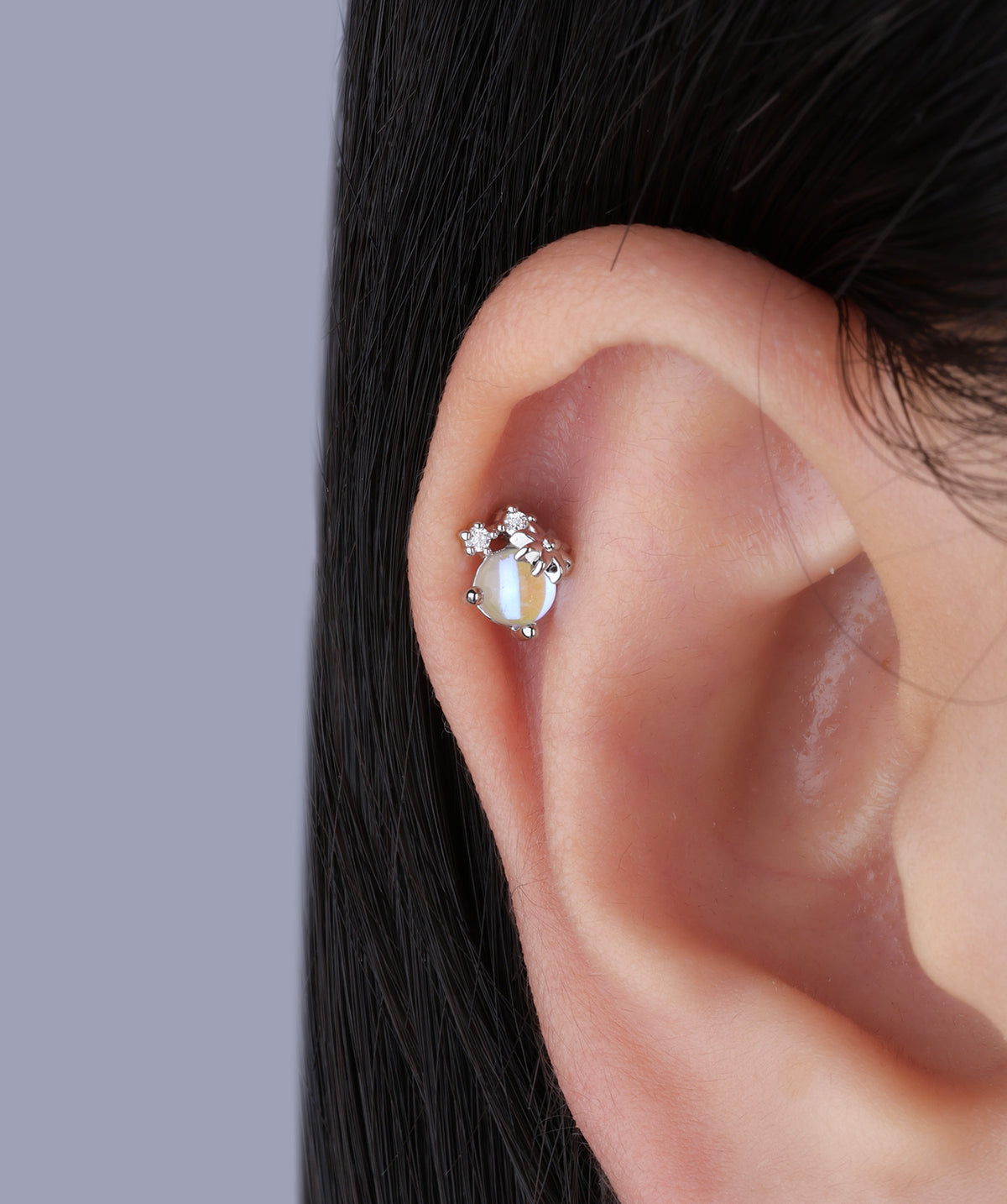 Opal Flower Stud - Stainless Steel - Upper Lobe, Helix - Oumo Jewelry