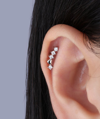 Curved Gem Heart Stud - OumoJewelry
