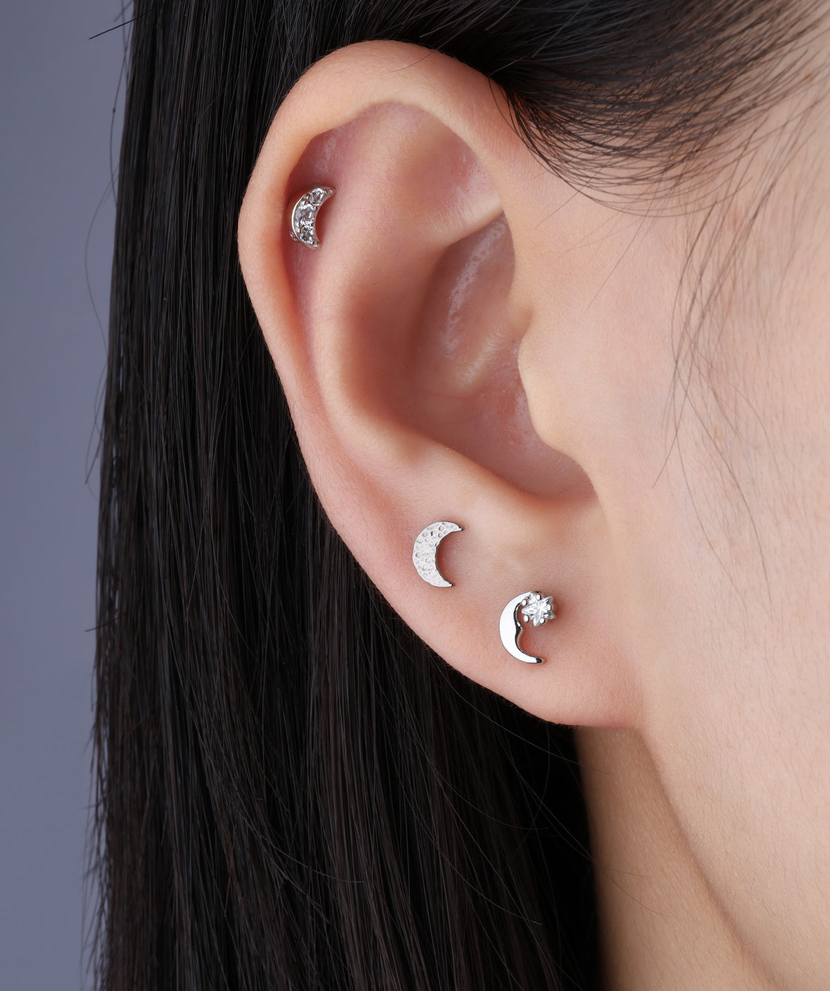 Moon Stud - Stainless Steel - Upper Lobe, Helix - Oumo Jewelry
