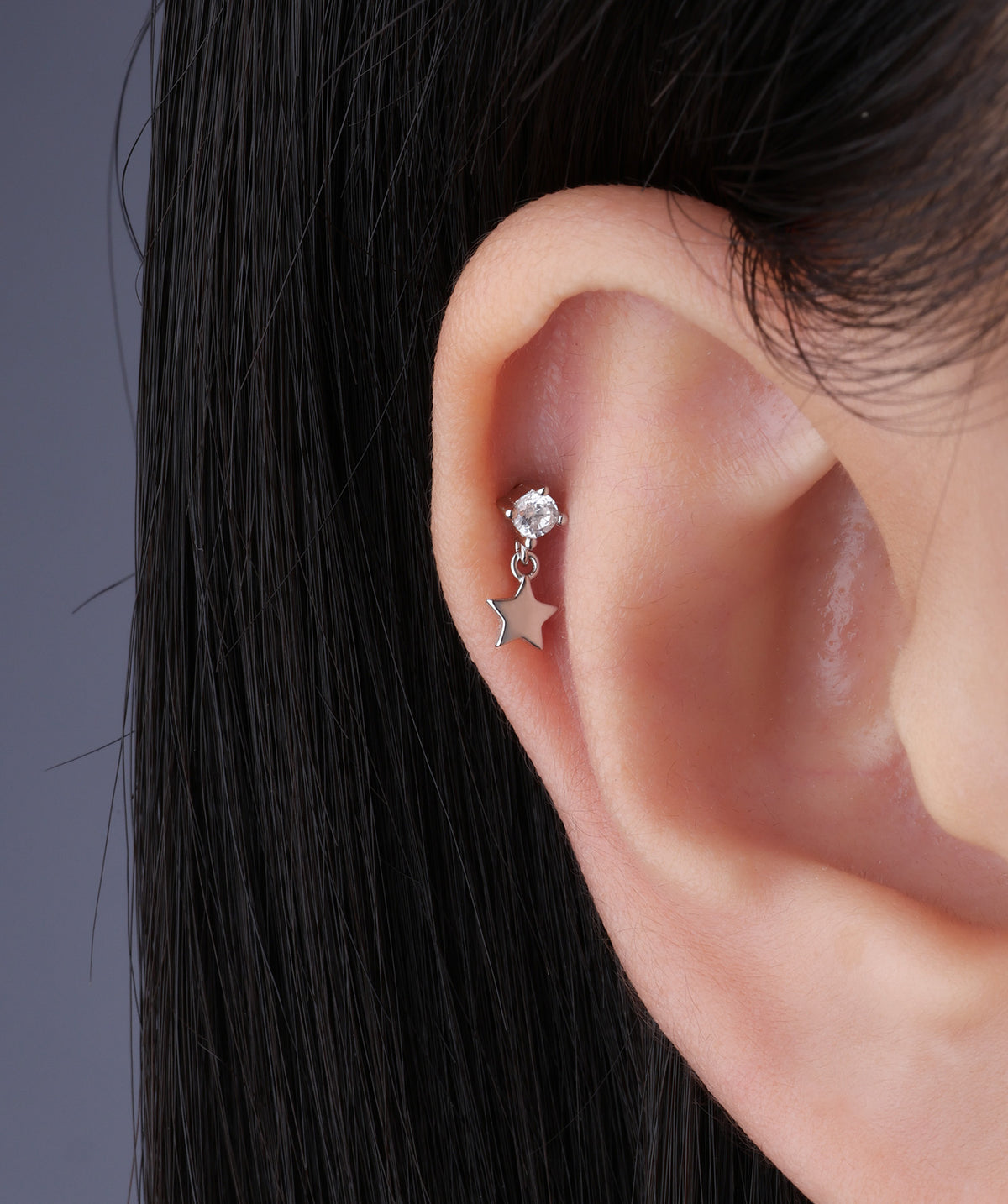 Cute Star Flatback Drop - Sterling Silver 925 - Helix, Forward Helix, Upper Lobe - Oumo Jewelry