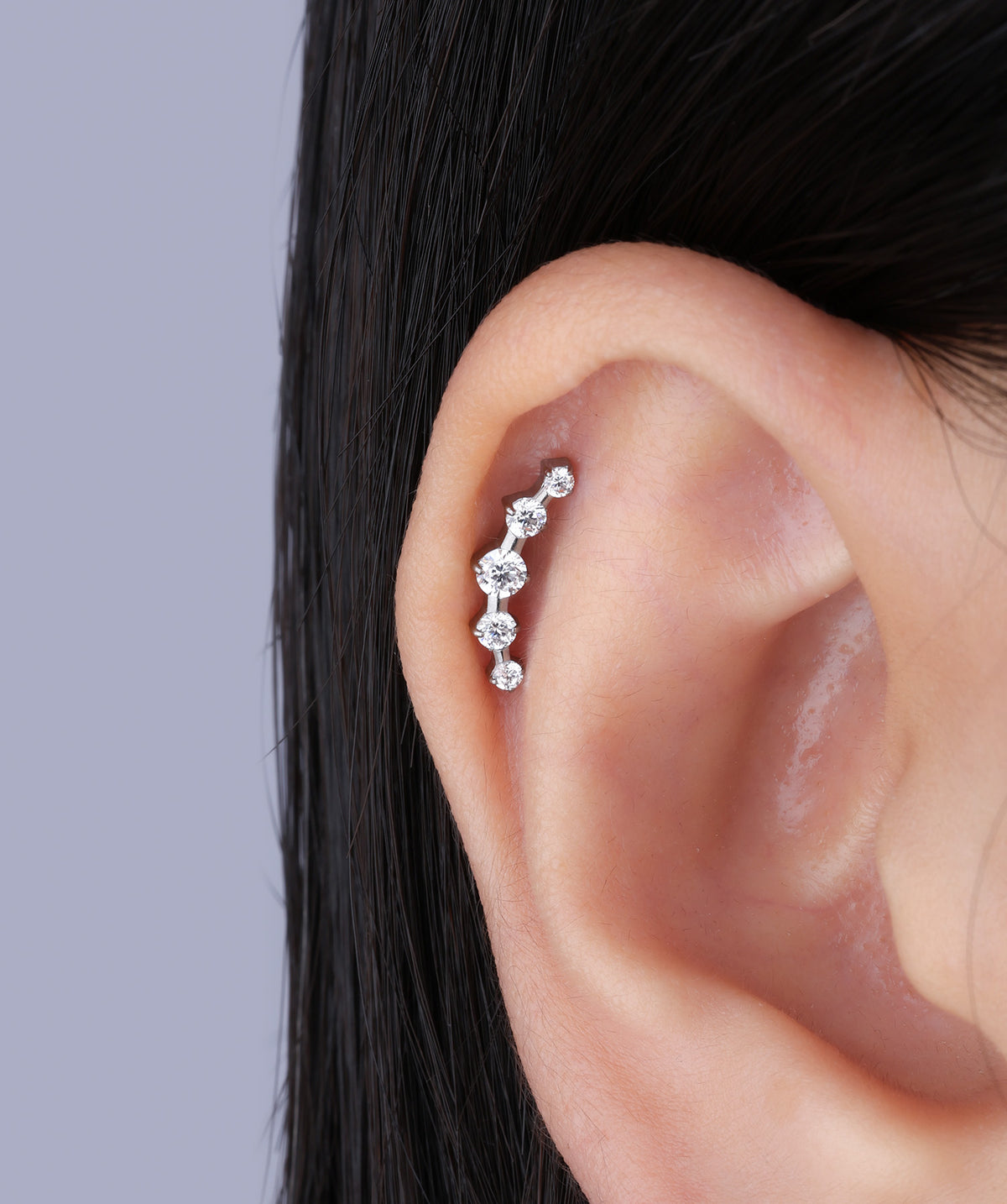 Titanium Curved Gems Flatback Stud - Titanium - Helix, Upper Lobe, Flat - Oumo Jewelry