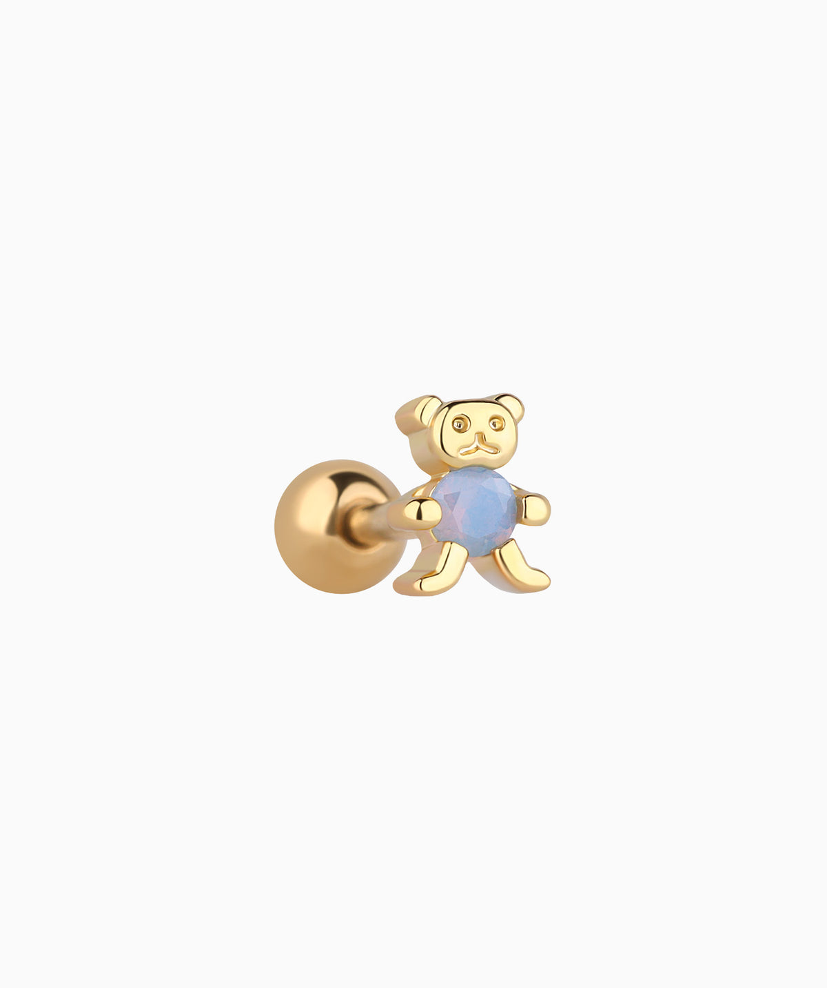 Blue Gem Bear Stud - Stainless Steel - Upper Lobe, Helix, Flat - Oumo Jewelry
