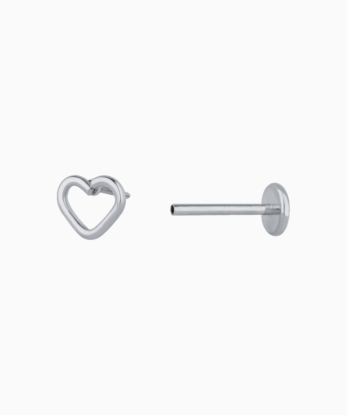 Simple Hollow Heart Flatback Stud - Stainless Steel - Helix, Upper Lobe, Conch - Oumo Jewelry