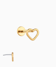 Simple Hollow Heart Flatback Stud - Stainless Steel - Helix, Upper Lobe, Conch - Oumo Jewelry