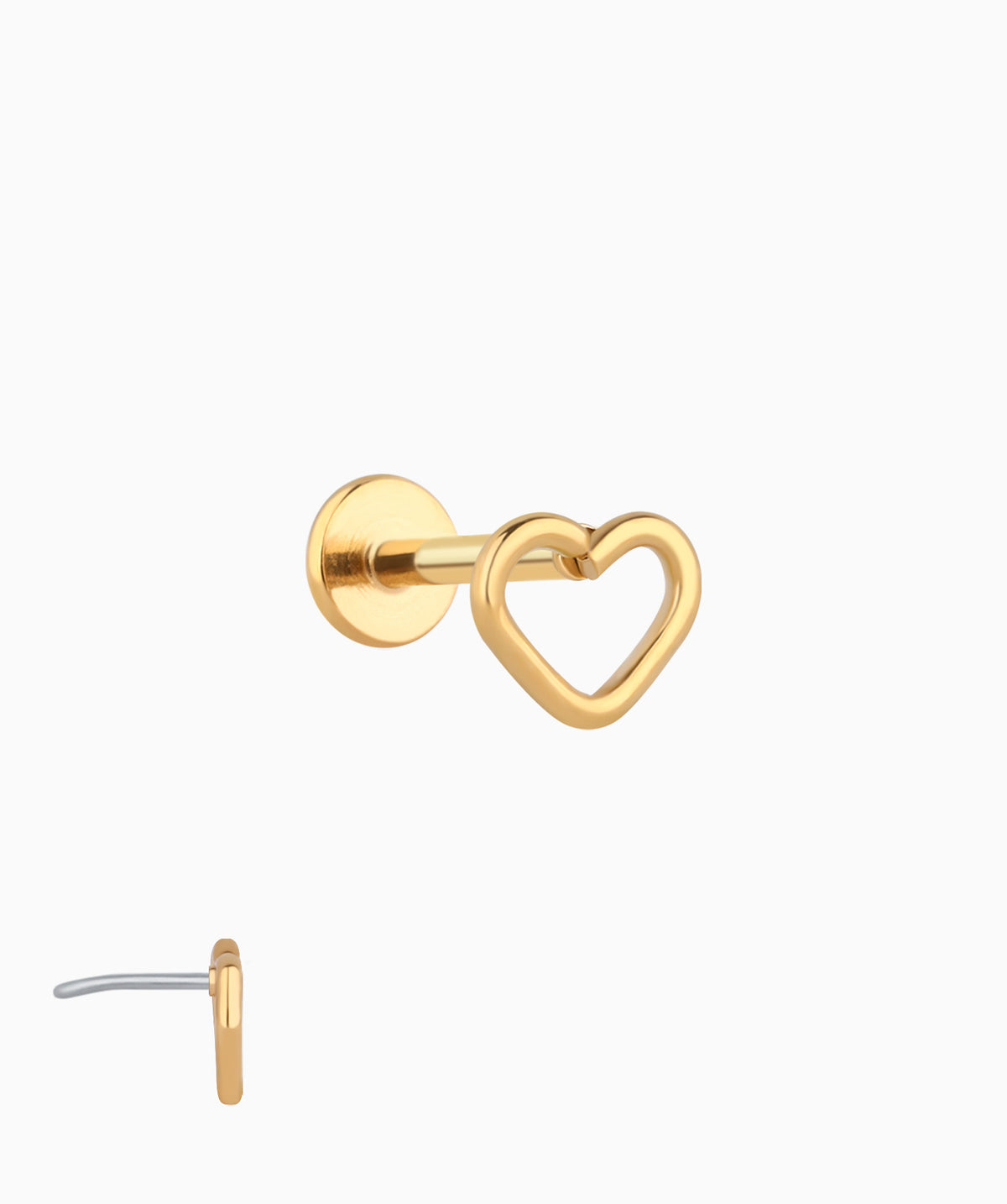 Simple Hollow Heart Flatback Stud - Stainless Steel - Helix, Upper Lobe, Conch - Oumo Jewelry
