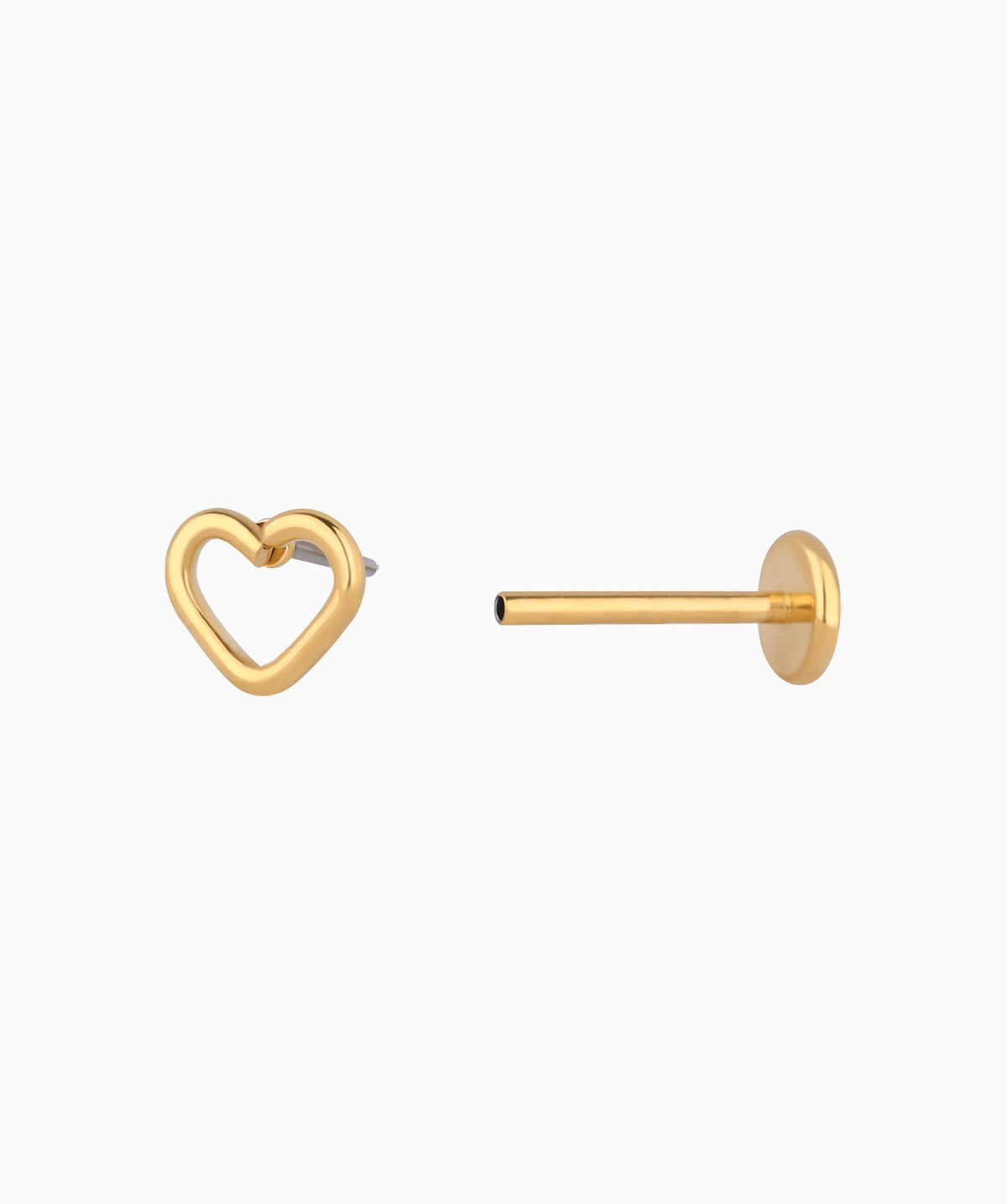 Simple Hollow Heart Flatback Stud - Stainless Steel - Helix, Upper Lobe, Conch - Oumo Jewelry