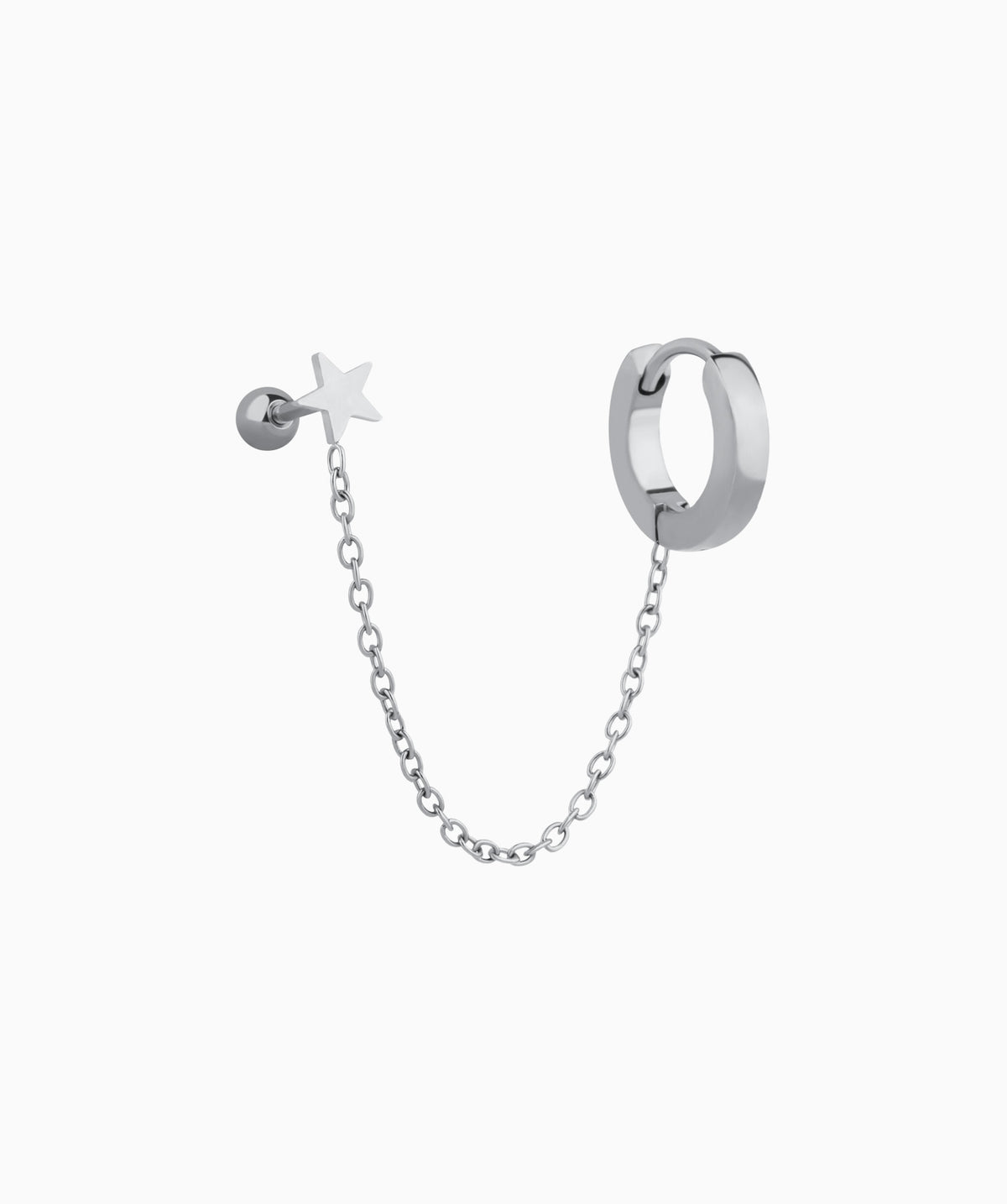 Simple Star Chain Earring - Stainless Steel - Lobe, Upper Lobe - Oumo Jewelry