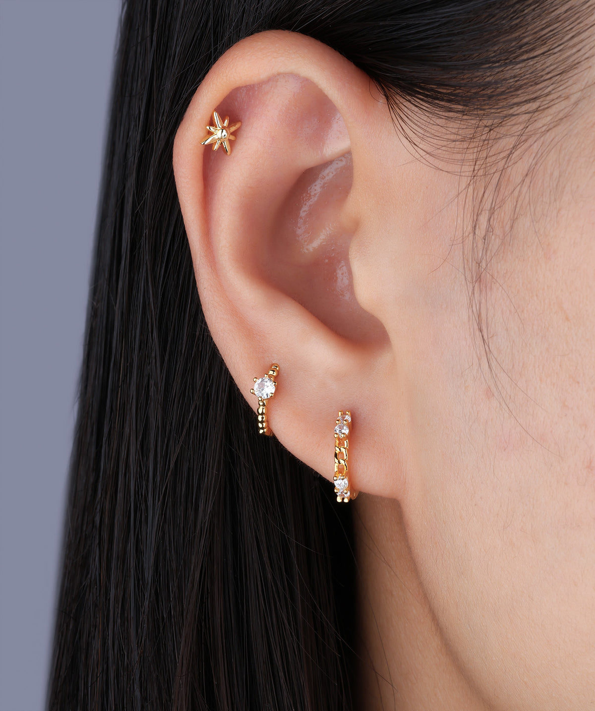 Chain-Shaped Gemstone Hoop - Brass - Upper Lobe - Oumo Jewelry