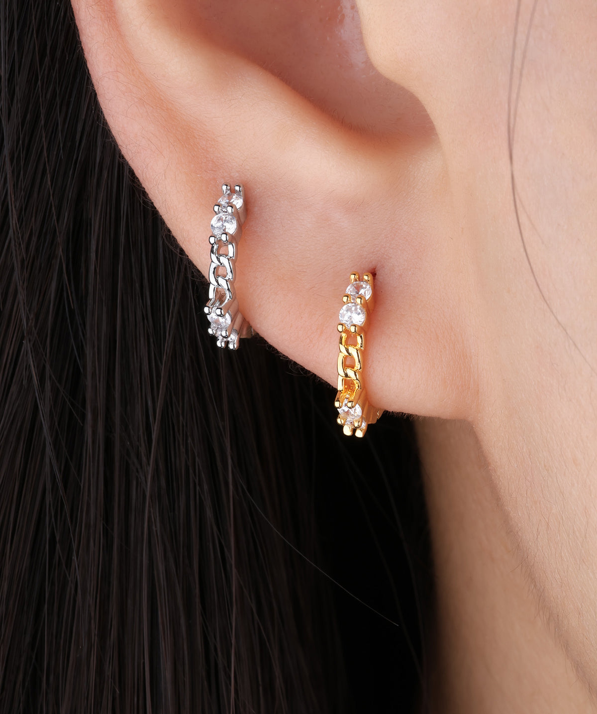 Chain-Shaped Gemstone Hoop - Brass - Upper Lobe - Oumo Jewelry