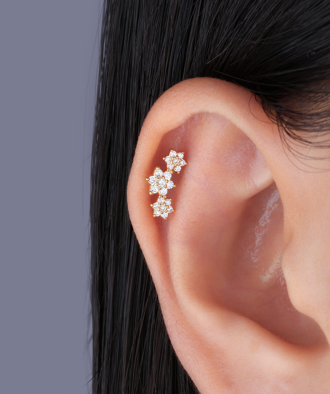 Delicate Curved Flower Stud