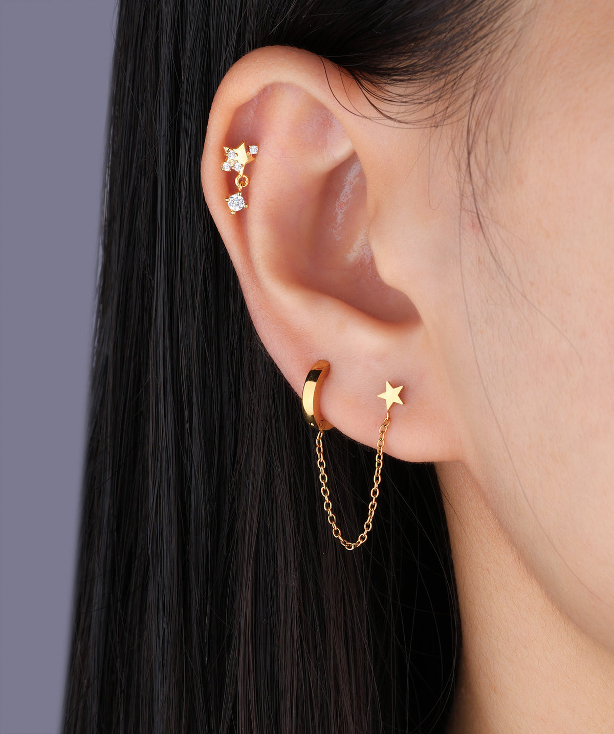 Twinkling Star Drop - Stainless Steel - Upper Lobe, Flat - Oumo Jewelry
