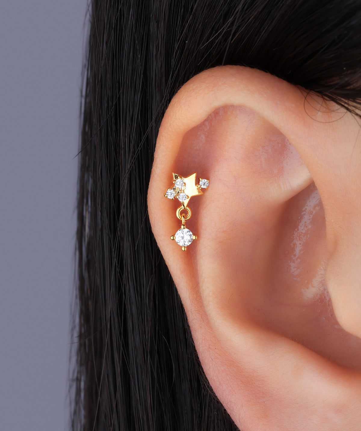 Twinkling Star Drop - Stainless Steel - Upper Lobe, Flat - Oumo Jewelry