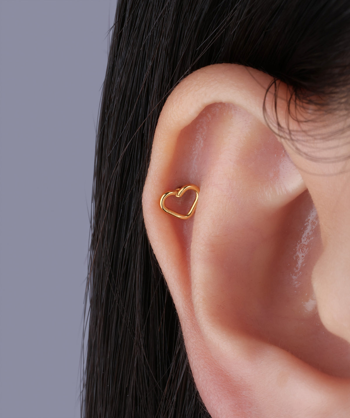 Simple Hollow Heart Flatback Stud - Stainless Steel - Helix, Upper Lobe, Conch - Oumo Jewelry