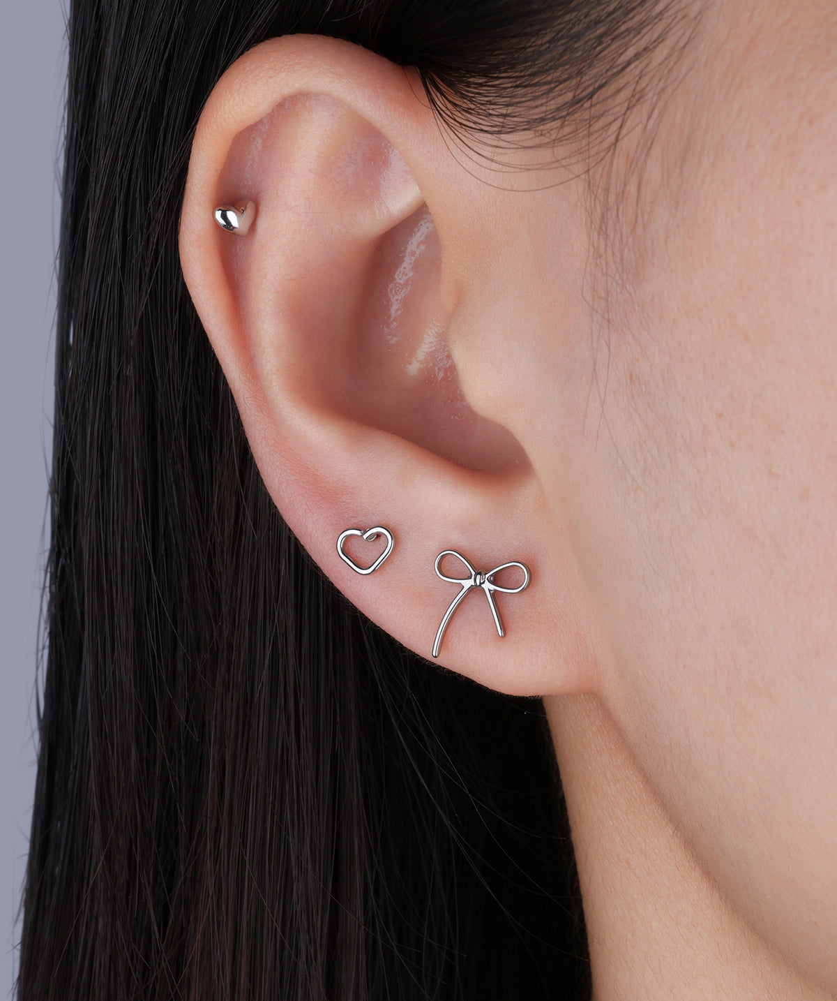 Simple Hollow Heart Flatback Stud - Stainless Steel - Helix, Upper Lobe, Conch - Oumo Jewelry