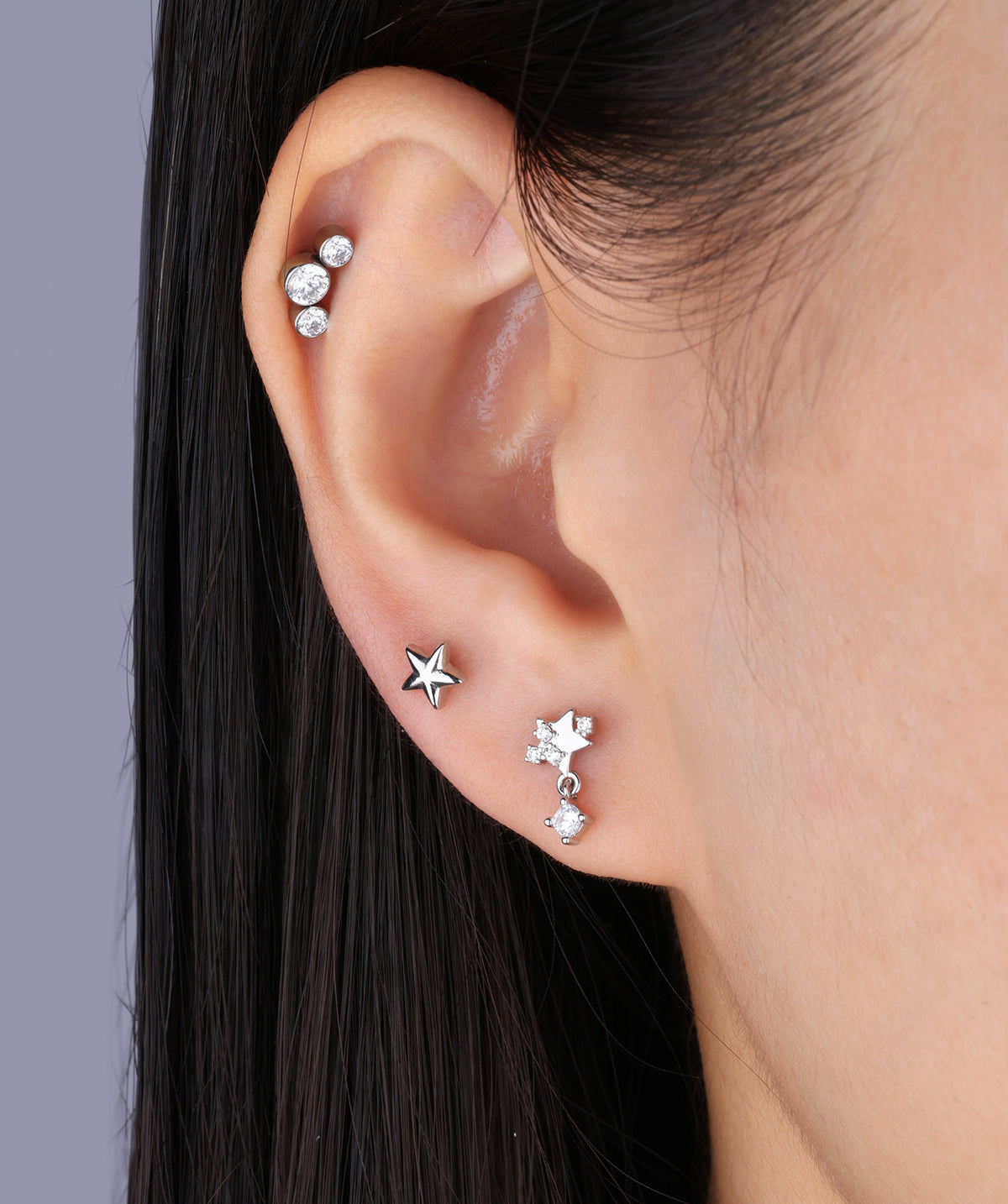 Twinkling Star Drop - Stainless Steel - Upper Lobe, Flat - Oumo Jewelry