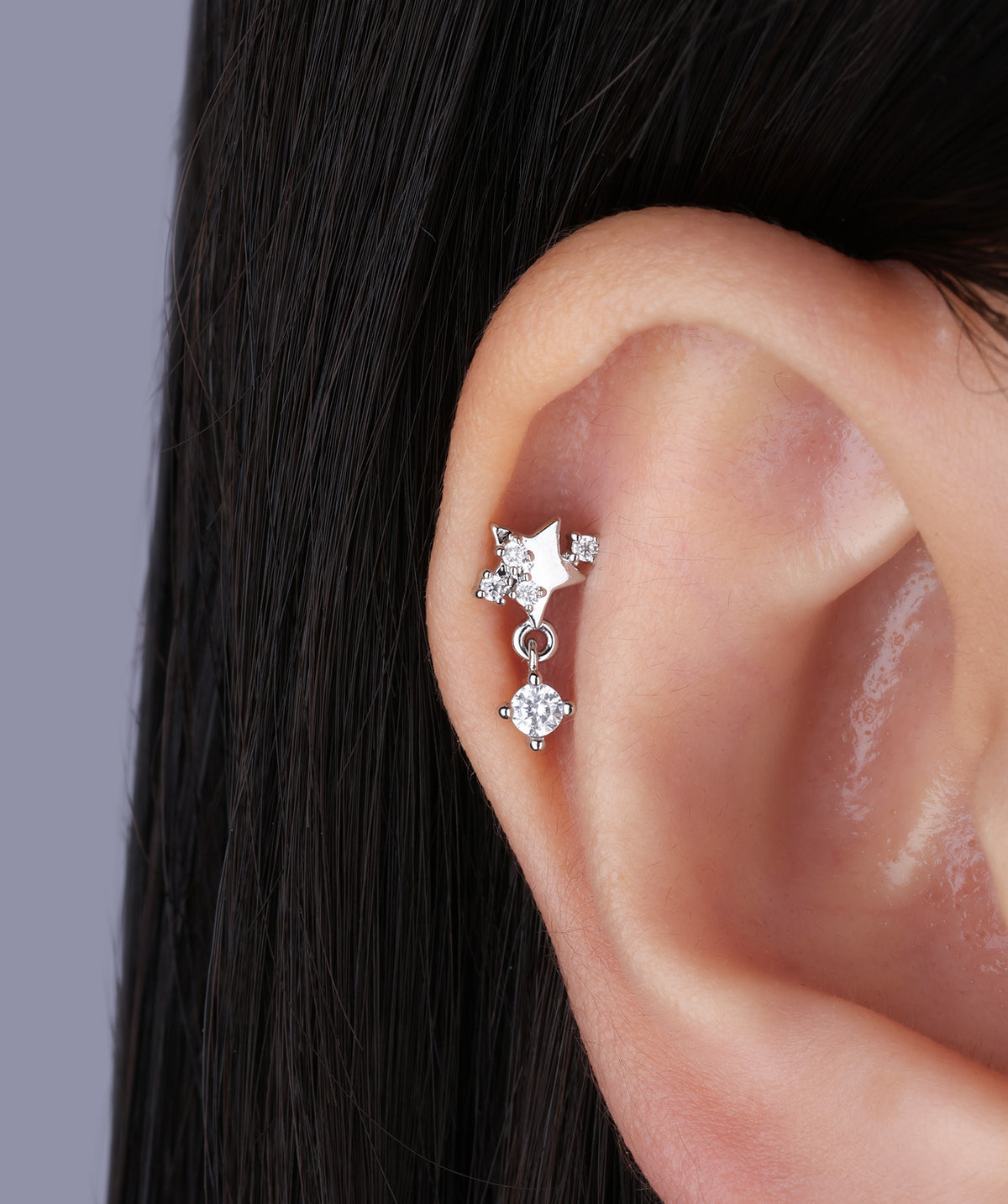 Twinkling Star Drop - Stainless Steel - Upper Lobe, Flat - Oumo Jewelry