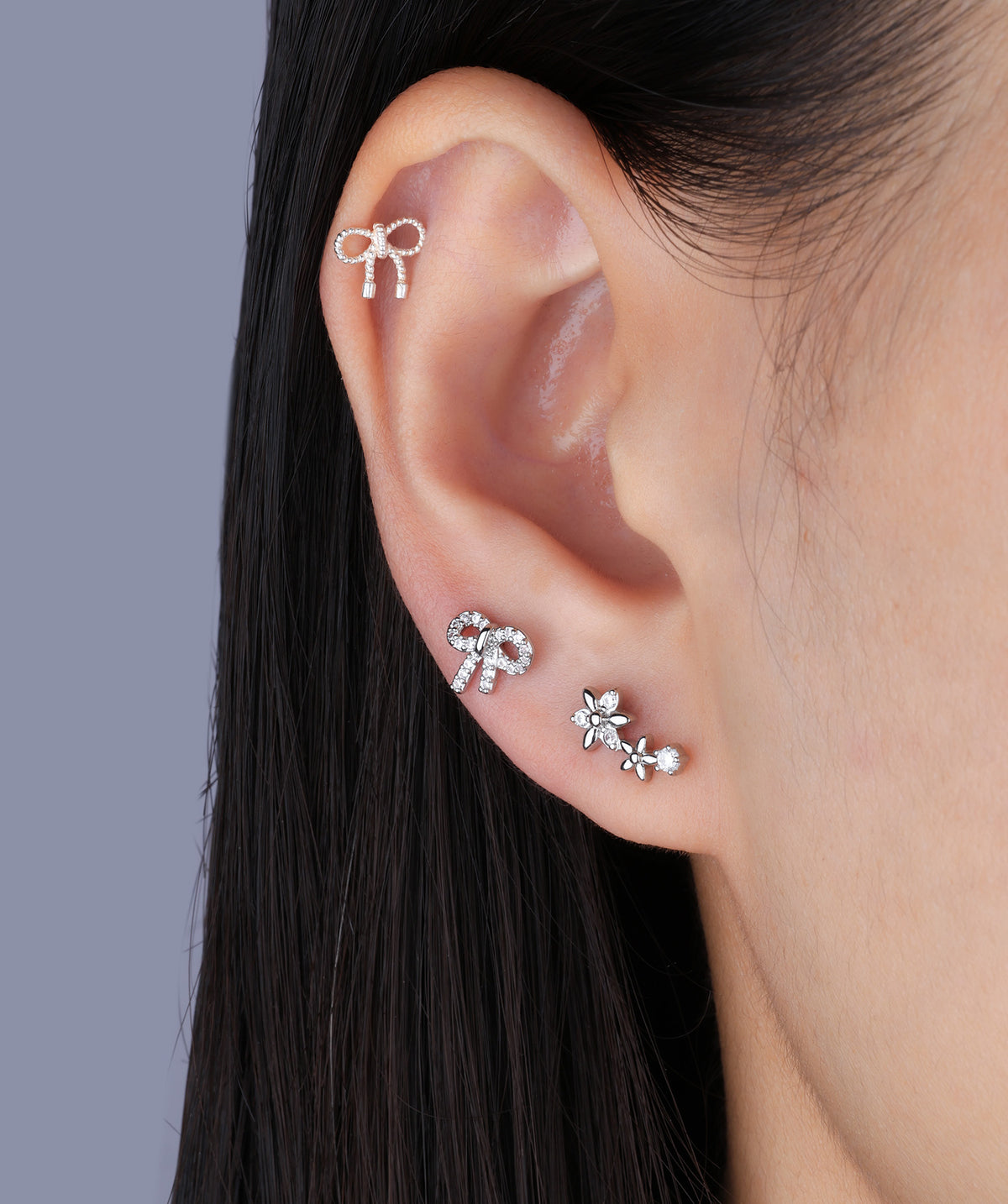 Playful Bow Stud - Stainless Steel - Upper Lobe, Helix - Oumo Jewelry