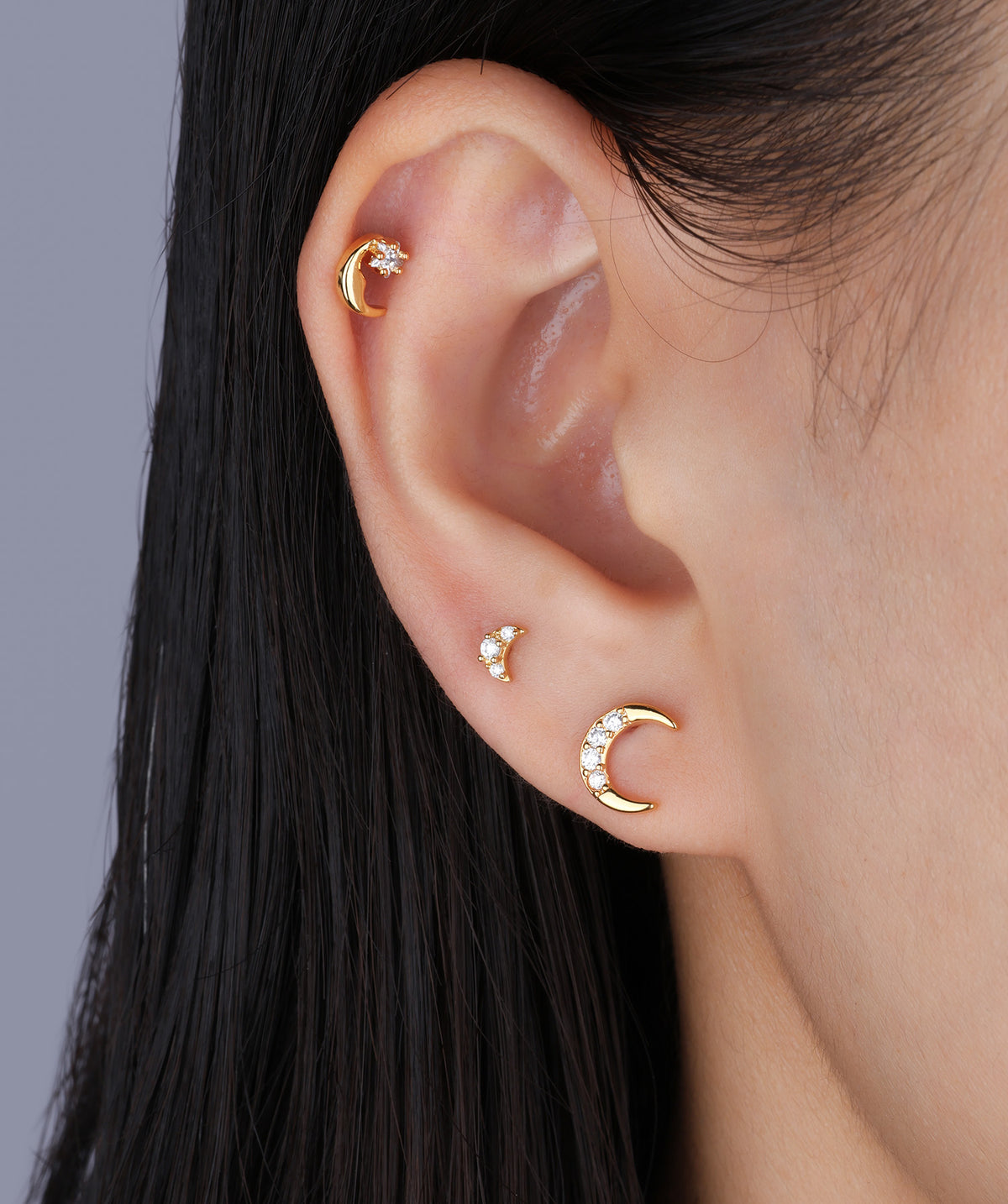 Crescent Moon Stud - Stainless Steel - Upper Lobe, Helix - Oumo Jewelry