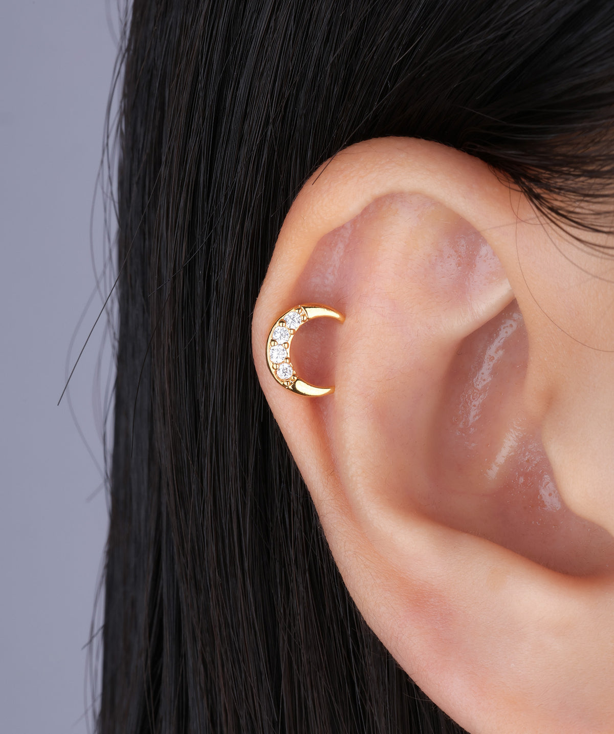 Crescent Moon Stud - Stainless Steel - Upper Lobe, Helix - Oumo Jewelry