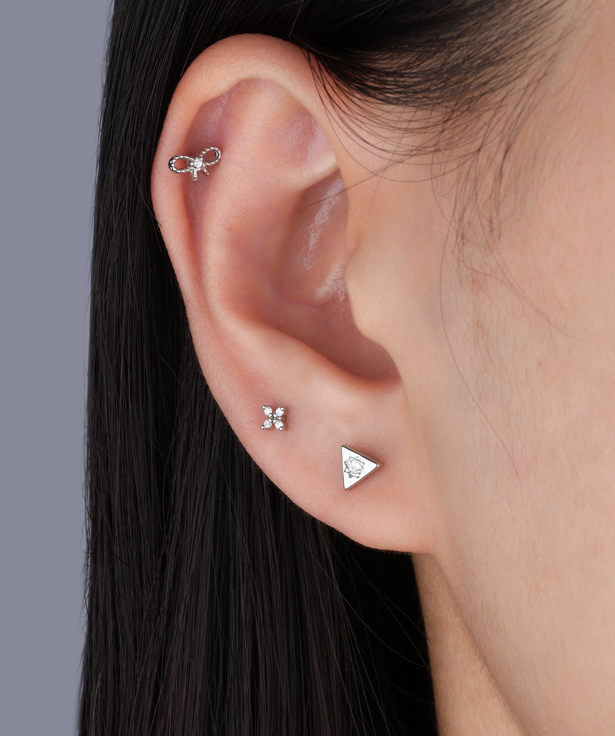 Triangular Stud - Stainless Steel - Upper Lobe, Helix, Flat - Oumo Jewelry