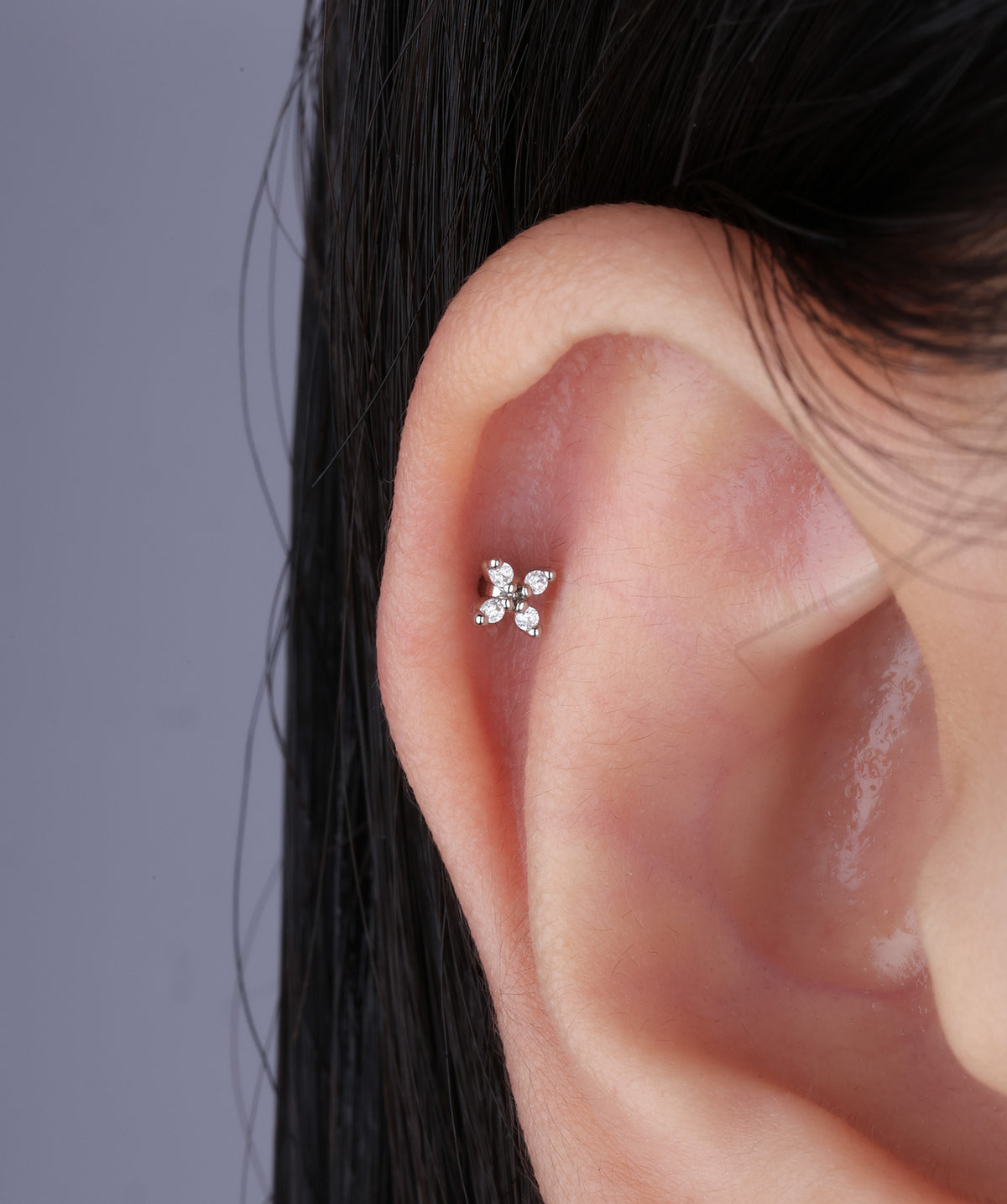 Mini Flower Stud - Stainless Steel - Upper Lobe, Helix, Flat - Oumo Jewelry