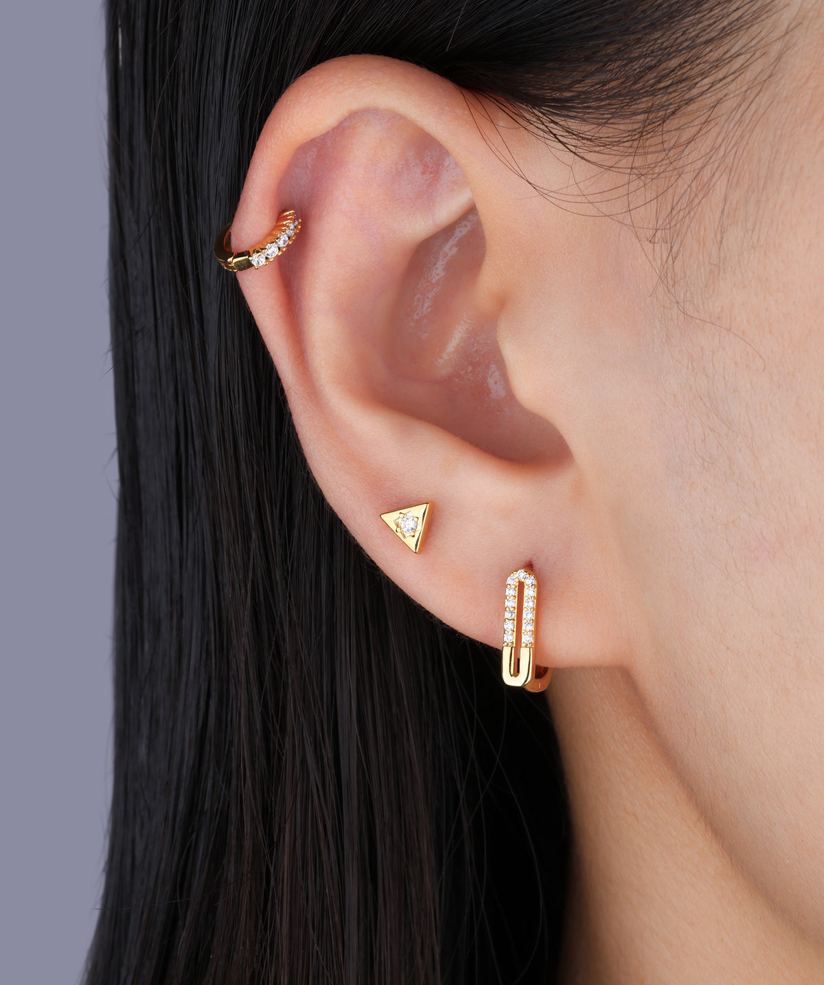 Triangular Stud - Stainless Steel - Upper Lobe, Helix, Flat - Oumo Jewelry