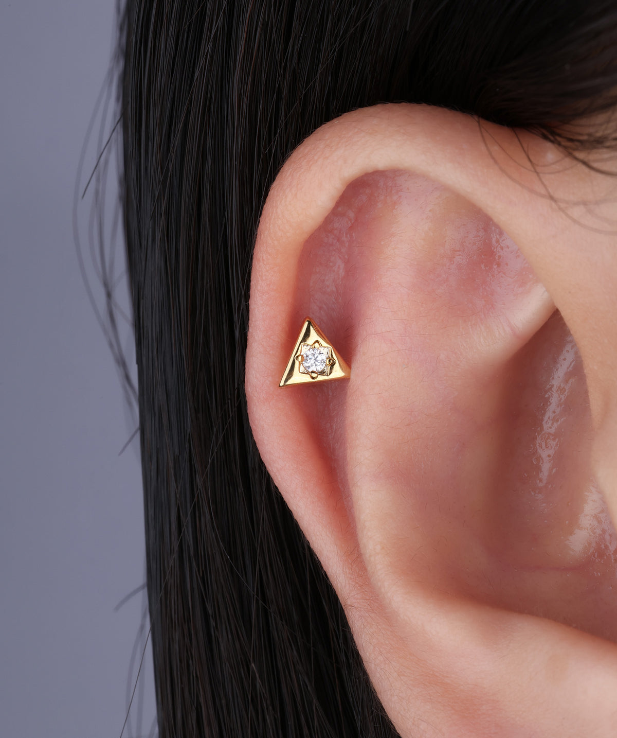 Triangular Stud - Stainless Steel - Upper Lobe, Helix, Flat - Oumo Jewelry