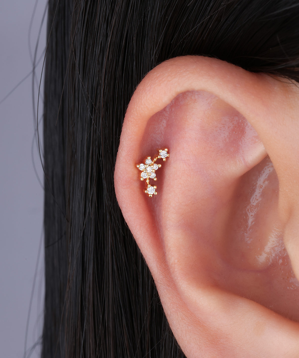 Delicate Small Flower Stud - Stainless Steel - Upper Lobe, Helix, Flat - Oumo Jewelry