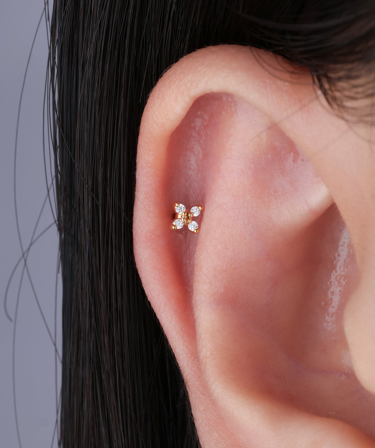 Mini Flower Stud - Stainless Steel - Upper Lobe, Helix, Flat - Oumo Jewelry