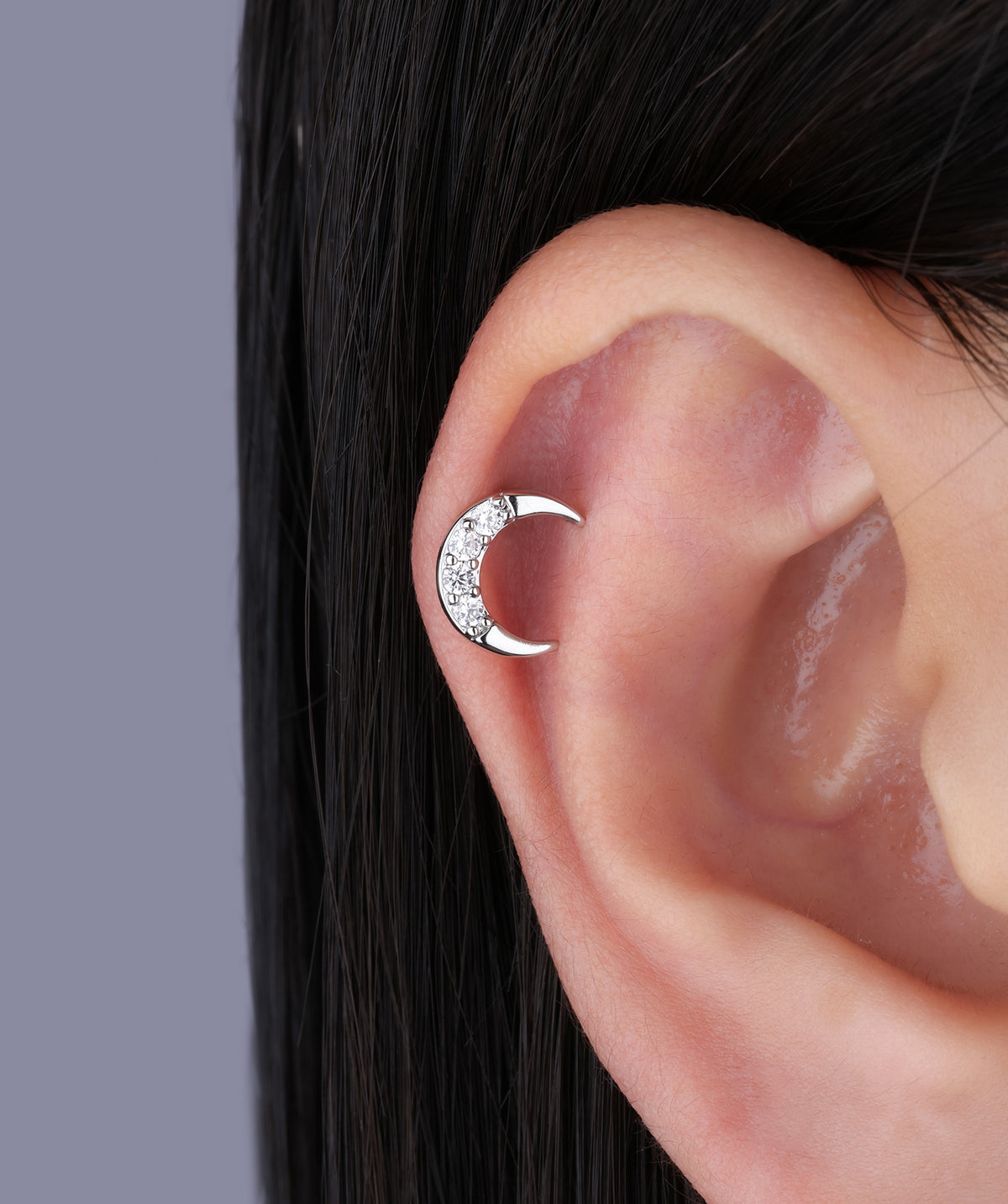 Crescent Moon Stud - Stainless Steel - Upper Lobe, Helix - Oumo Jewelry