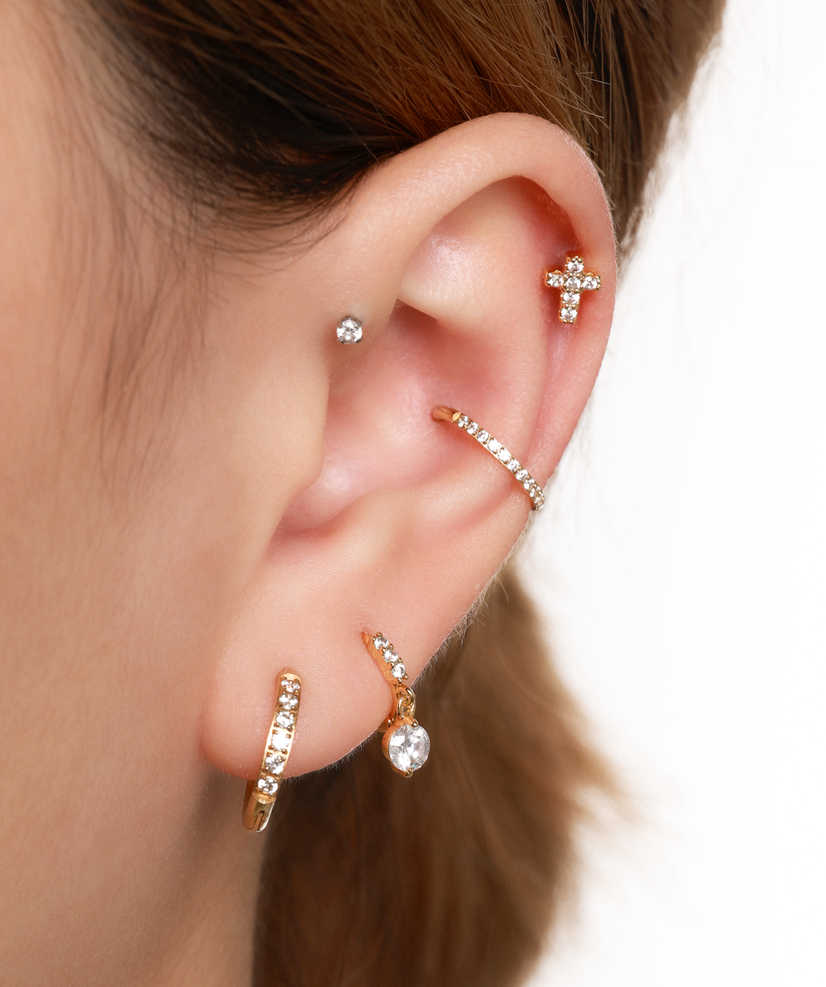 Petite Cross Stud - Stainless Steel - Upper Lobe, Helix, Flat - Oumo Jewelry