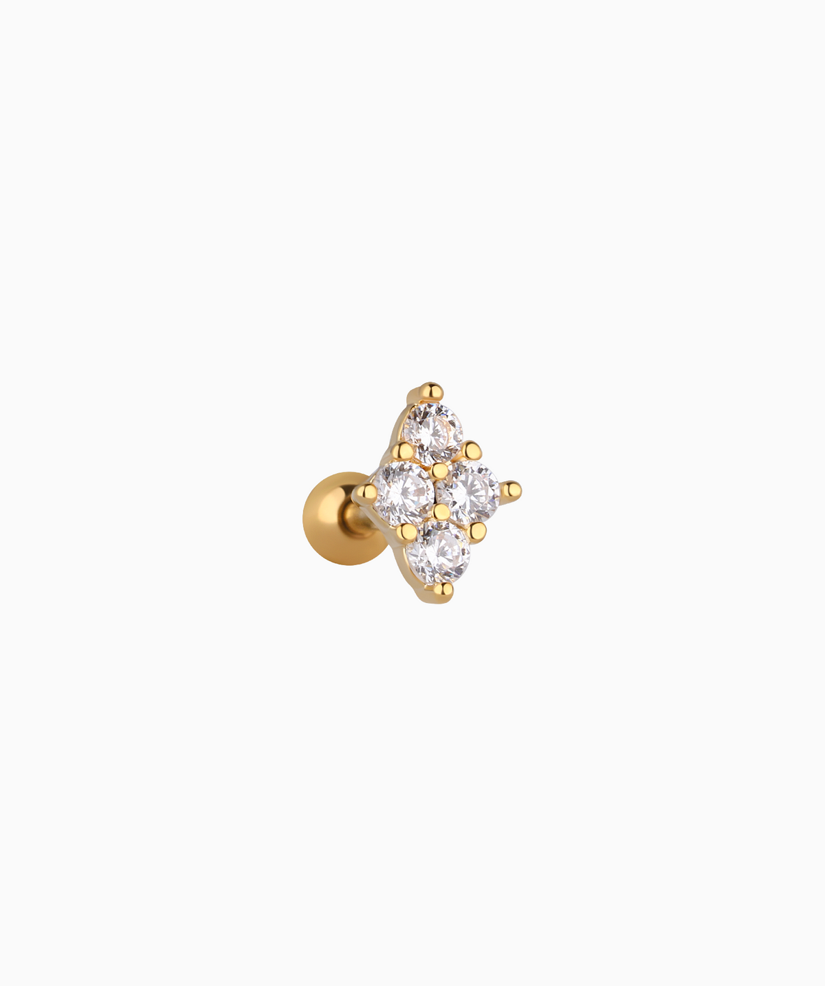 Gemstone Rhombus Stud - Stainless Steel - Upper Lobe, Helix, Flat - Oumo Jewelry