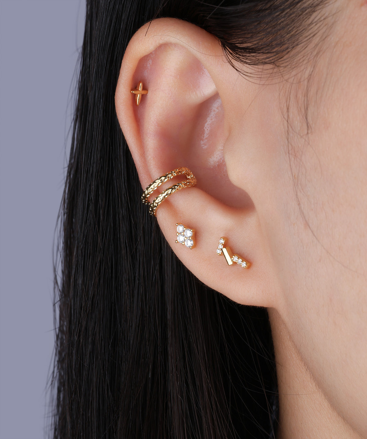 Gemstone Rhombus Stud - Stainless Steel - Upper Lobe, Helix, Flat - Oumo Jewelry