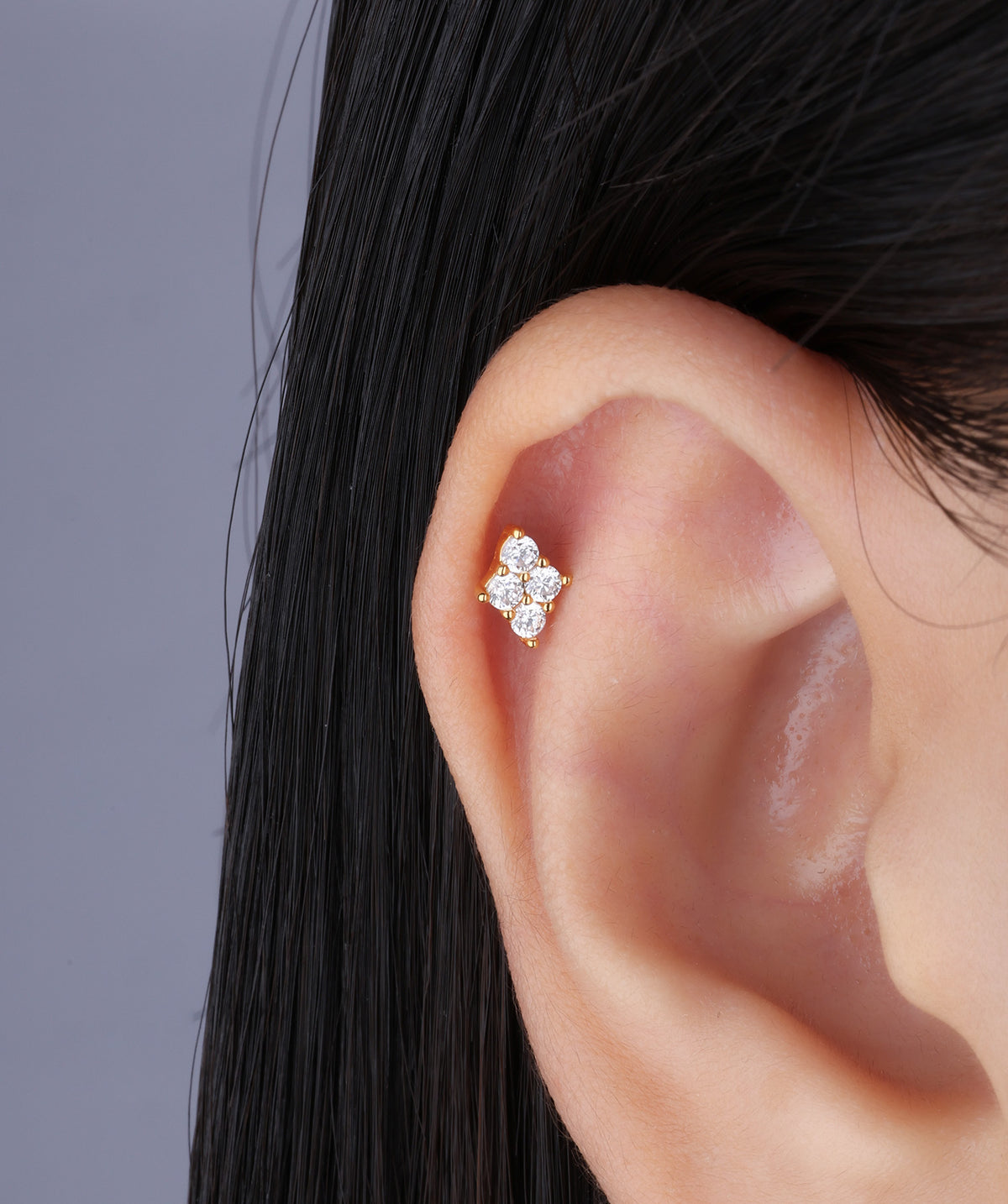 Gemstone Rhombus Stud - Stainless Steel - Upper Lobe, Helix, Flat - Oumo Jewelry