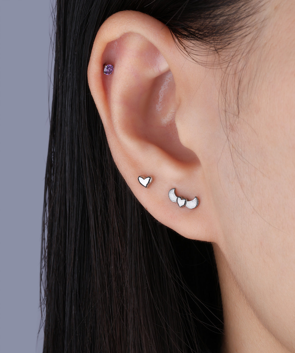 Titanium Love Wing Flatback Stud - Titanium - Helix, Upper Lobe, Flat - Oumo Jewelry