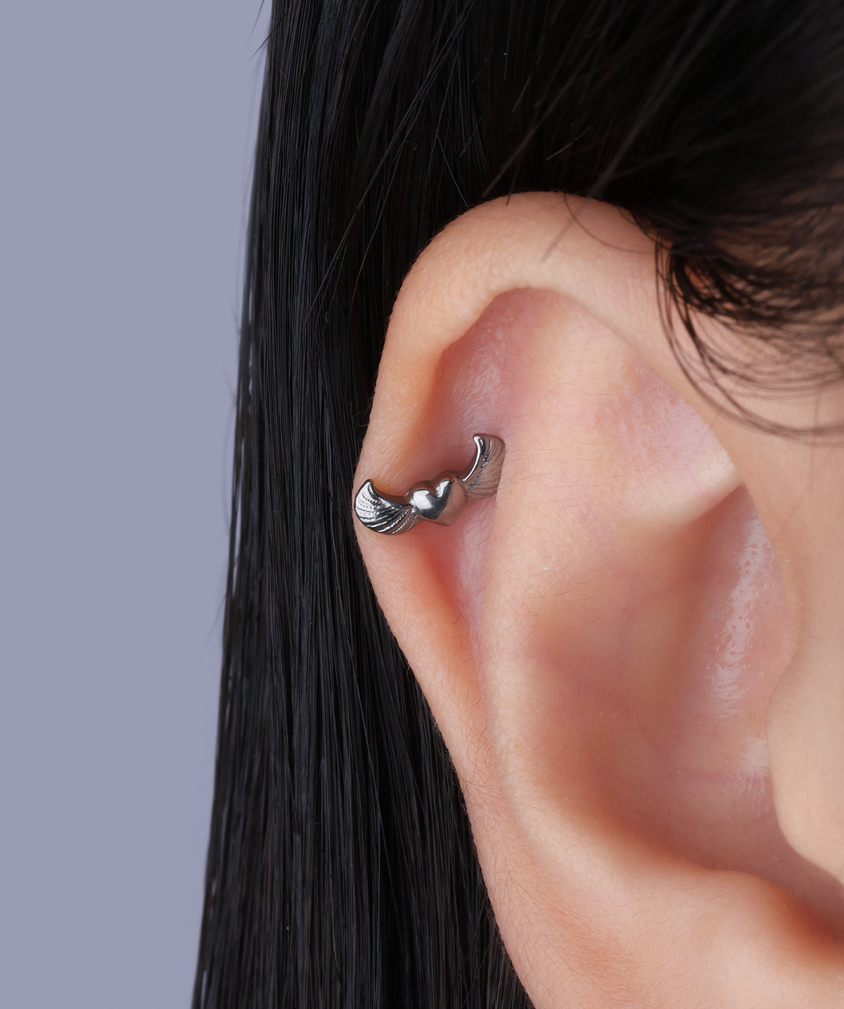 Titanium Love Wing Flatback Stud - Titanium - Helix, Upper Lobe, Flat - Oumo Jewelry