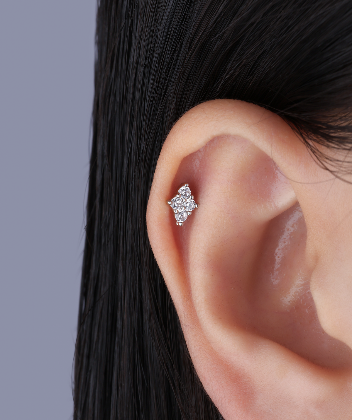 Gemstone Rhombus Stud - Stainless Steel - Upper Lobe, Helix, Flat - Oumo Jewelry