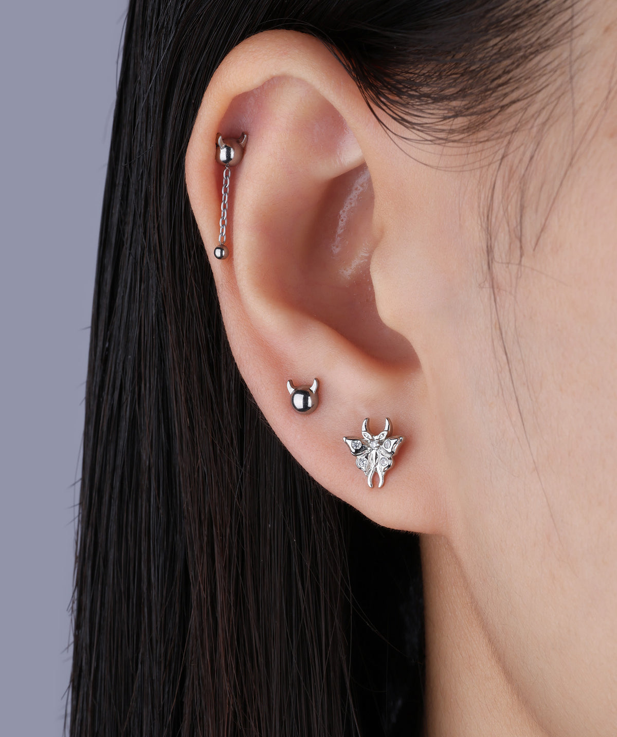 Titanium Little Devil Flatback Drop - Titanium - Lobe, Upper Lobe, Helix - Oumo Jewelry