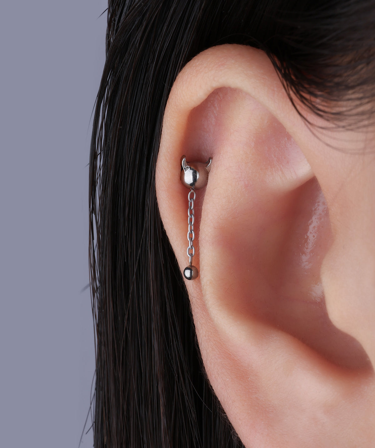 Titanium Little Devil Flatback Drop - Titanium - Lobe, Upper Lobe, Helix - Oumo Jewelry