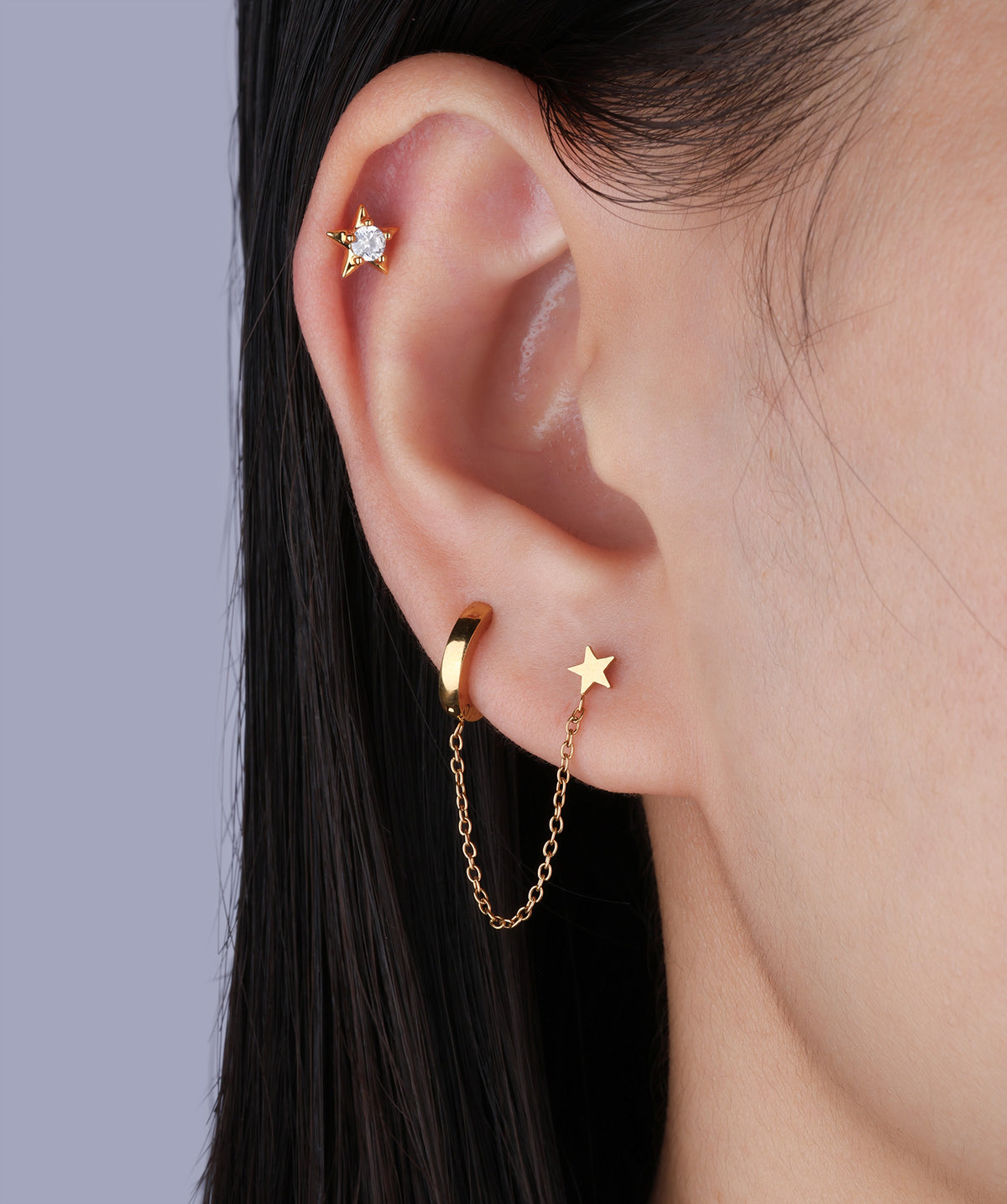 Shining Star Stud - Stainless Steel - Upper Lobe, Helix, Flat - Oumo Jewelry
