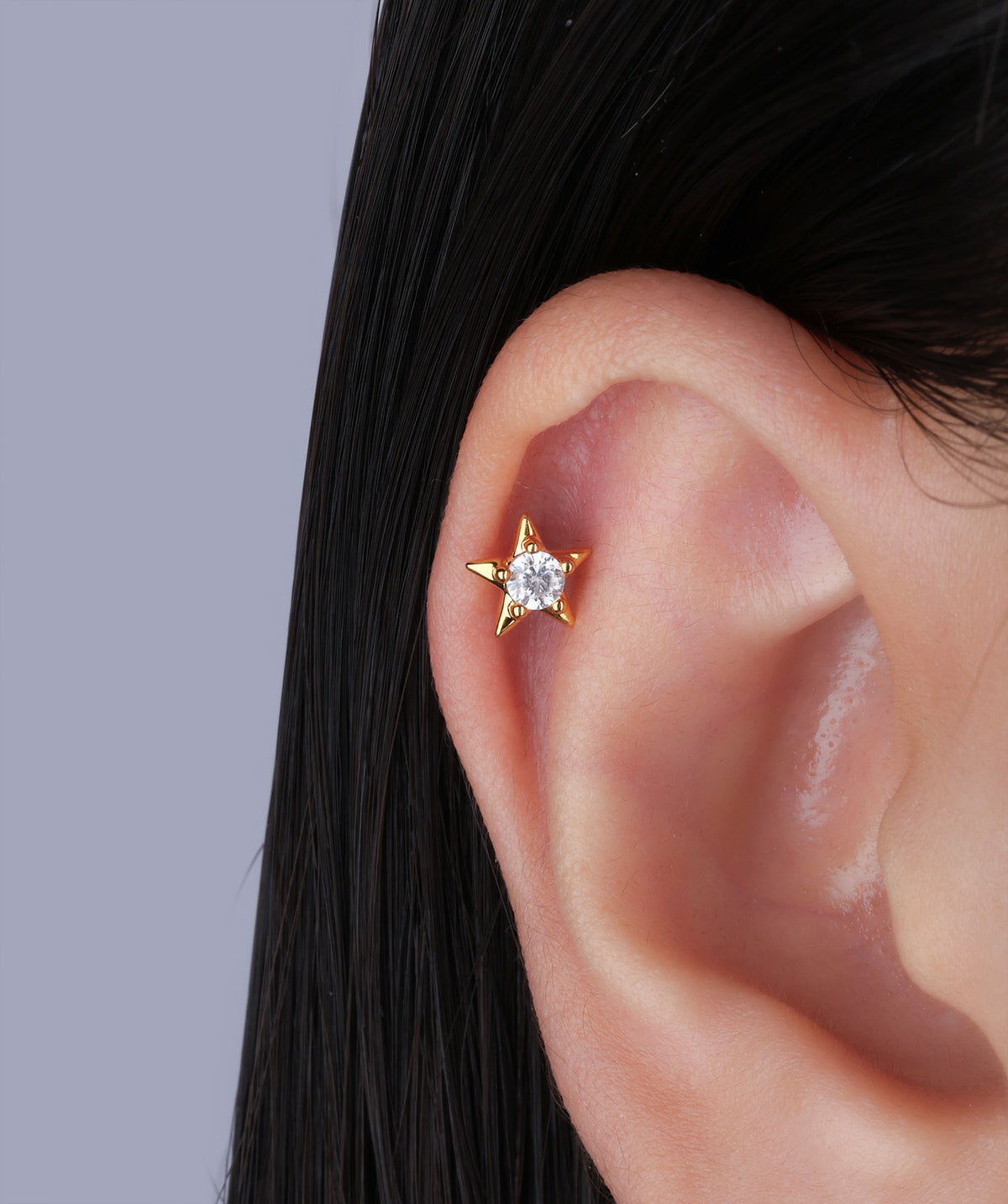 Shining Star Stud - Stainless Steel - Upper Lobe, Helix, Flat - Oumo Jewelry