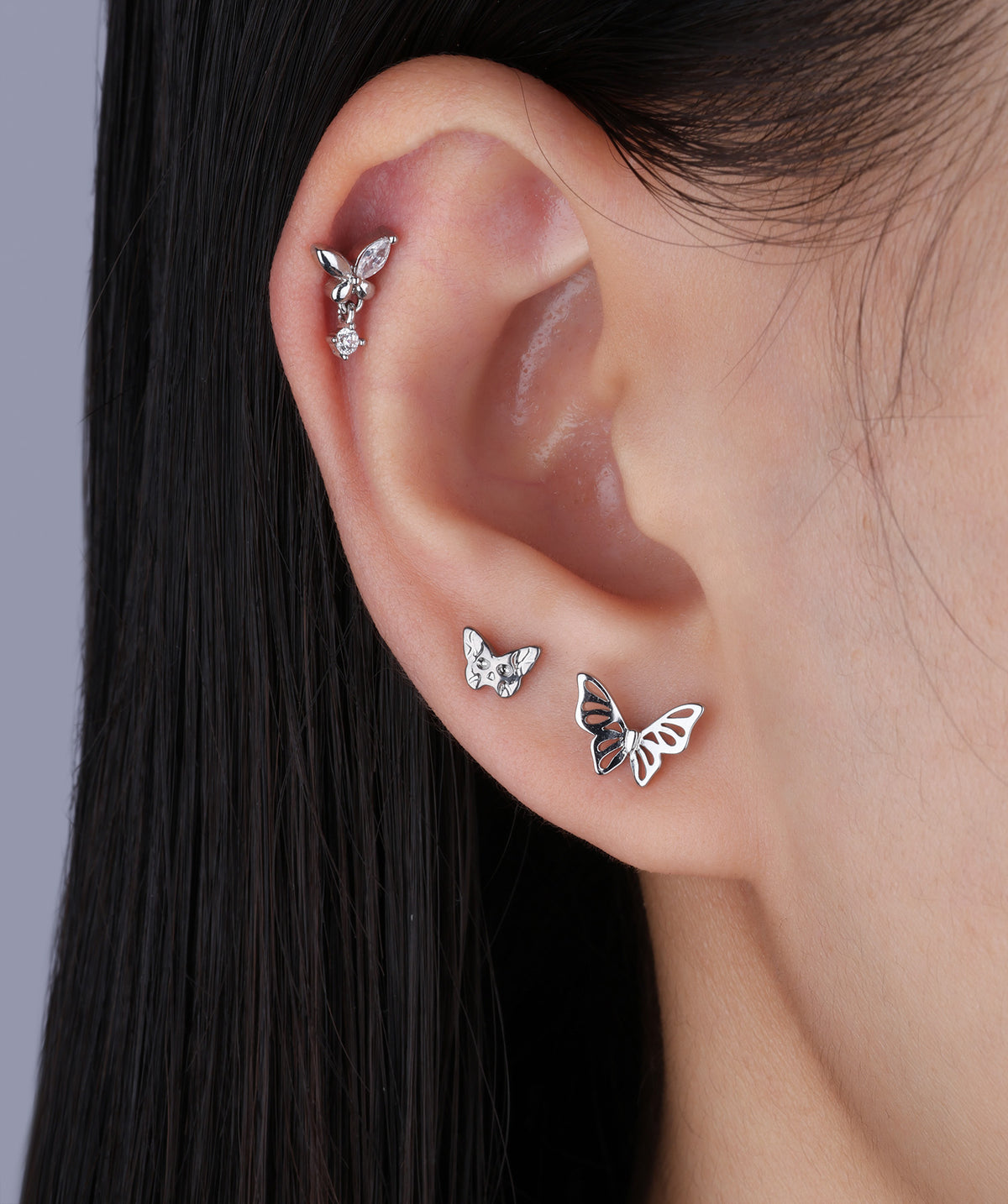Titanium Ghost Faced Butterfly Flatback Stud - Titanium - Helix, Upper Lobe, Conch - Oumo Jewelry