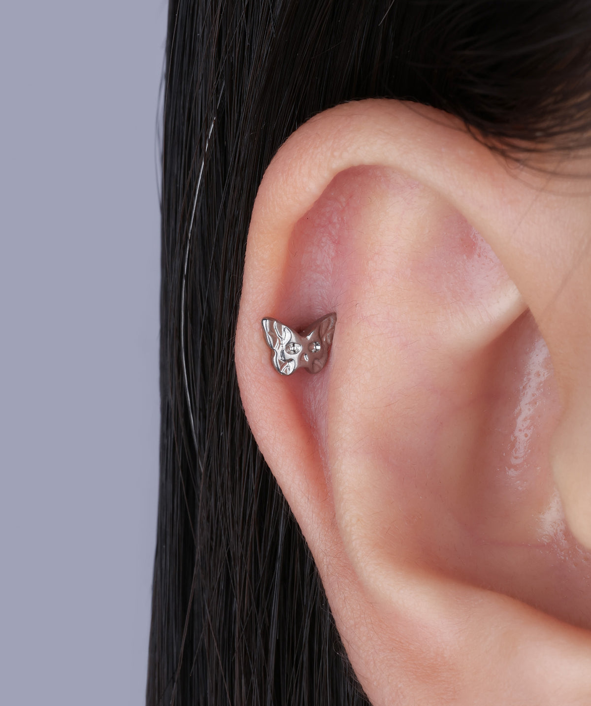Titanium Ghost Faced Butterfly Flatback Stud - Titanium - Helix, Upper Lobe, Conch - Oumo Jewelry
