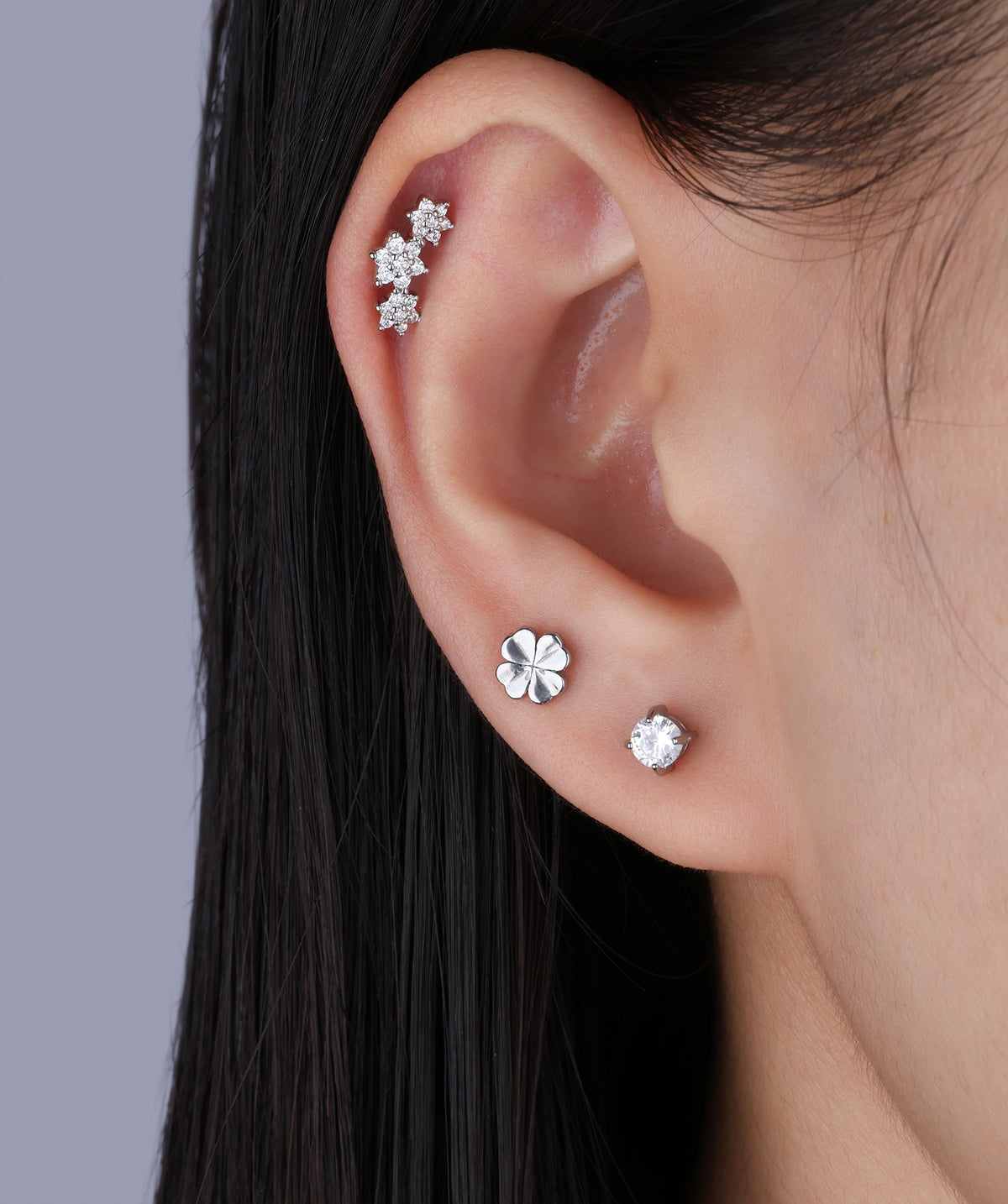 Lucky Clover Flatback Stud - Stainless Steel - Helix, Forward Helix, Upper Lobe - Oumo Jewelry