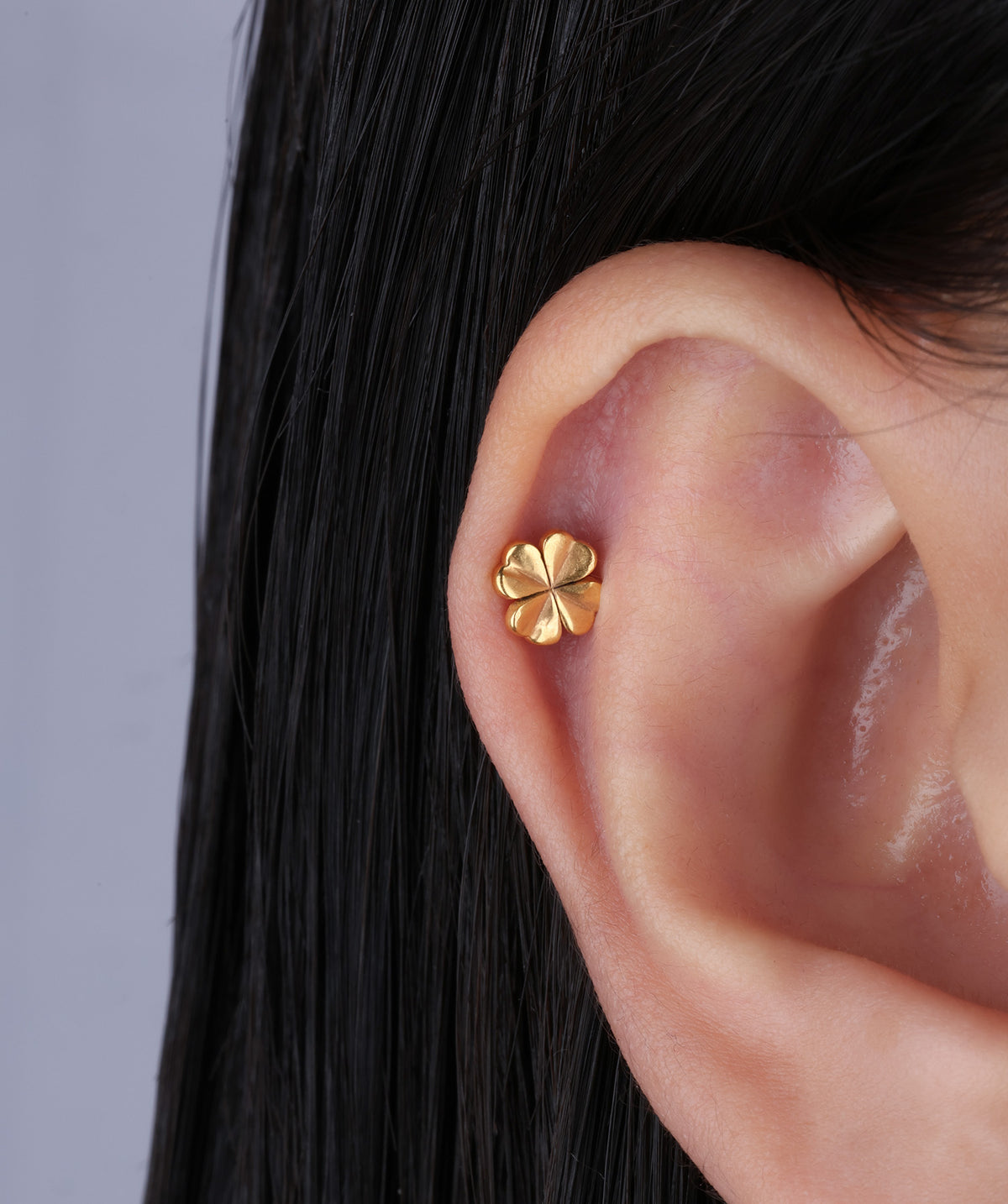 Lucky Clover Flatback Stud - Stainless Steel - Helix, Forward Helix, Upper Lobe - Oumo Jewelry