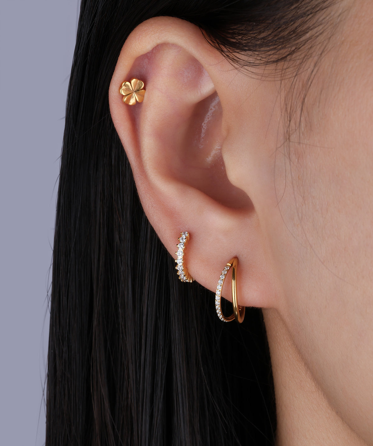 Lucky Clover Flatback Stud - Stainless Steel - Helix, Forward Helix, Upper Lobe - Oumo Jewelry