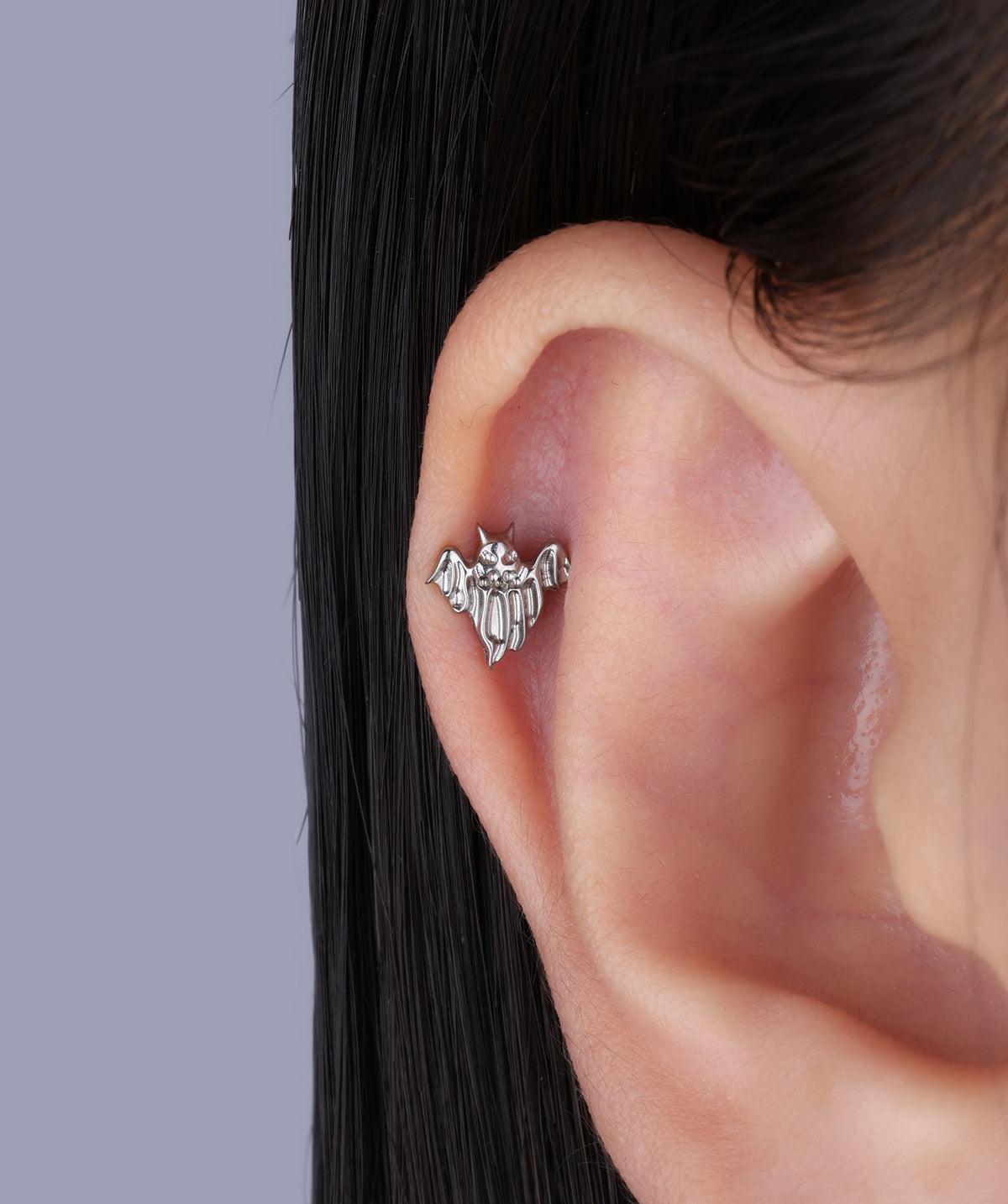 Titanium Cute Ghost Flatback Stud - Titanium - Helix, Upper Lobe, Conch - Oumo Jewelry