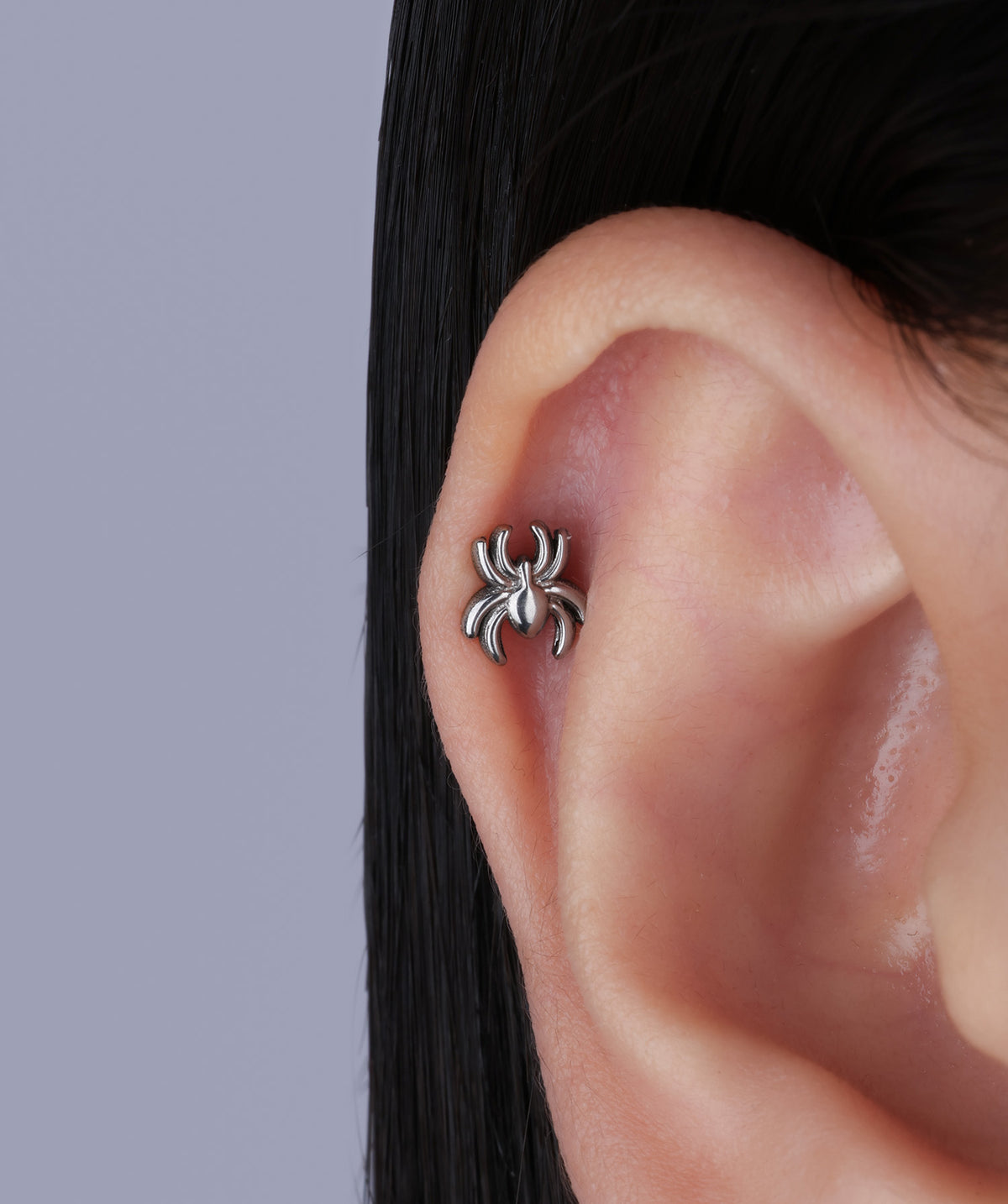 Titanium Spider Flatback Stud - Titanium - Helix, Upper Lobe, Conch - Oumo Jewelry